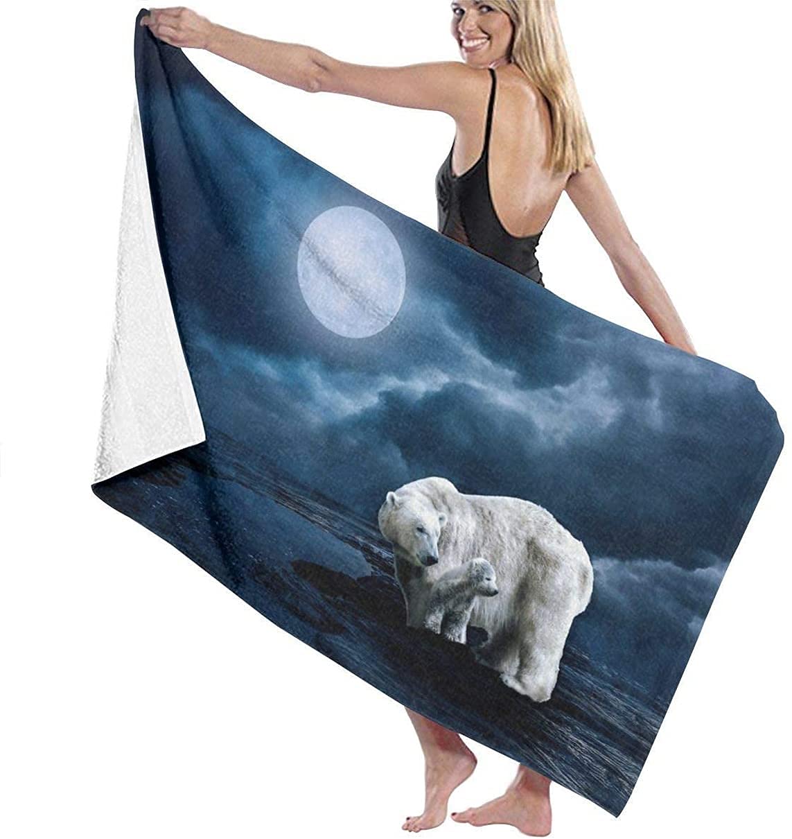 Polar Bear Mom and Baby Beach Towel - Funny Sand Resistant Superfine Fiber Oversized Towel (32x52 Inches) for Women - Perfect for Surfing, Picnic, Beach, Pool, Exercise & Summer Vacation in Hawaii