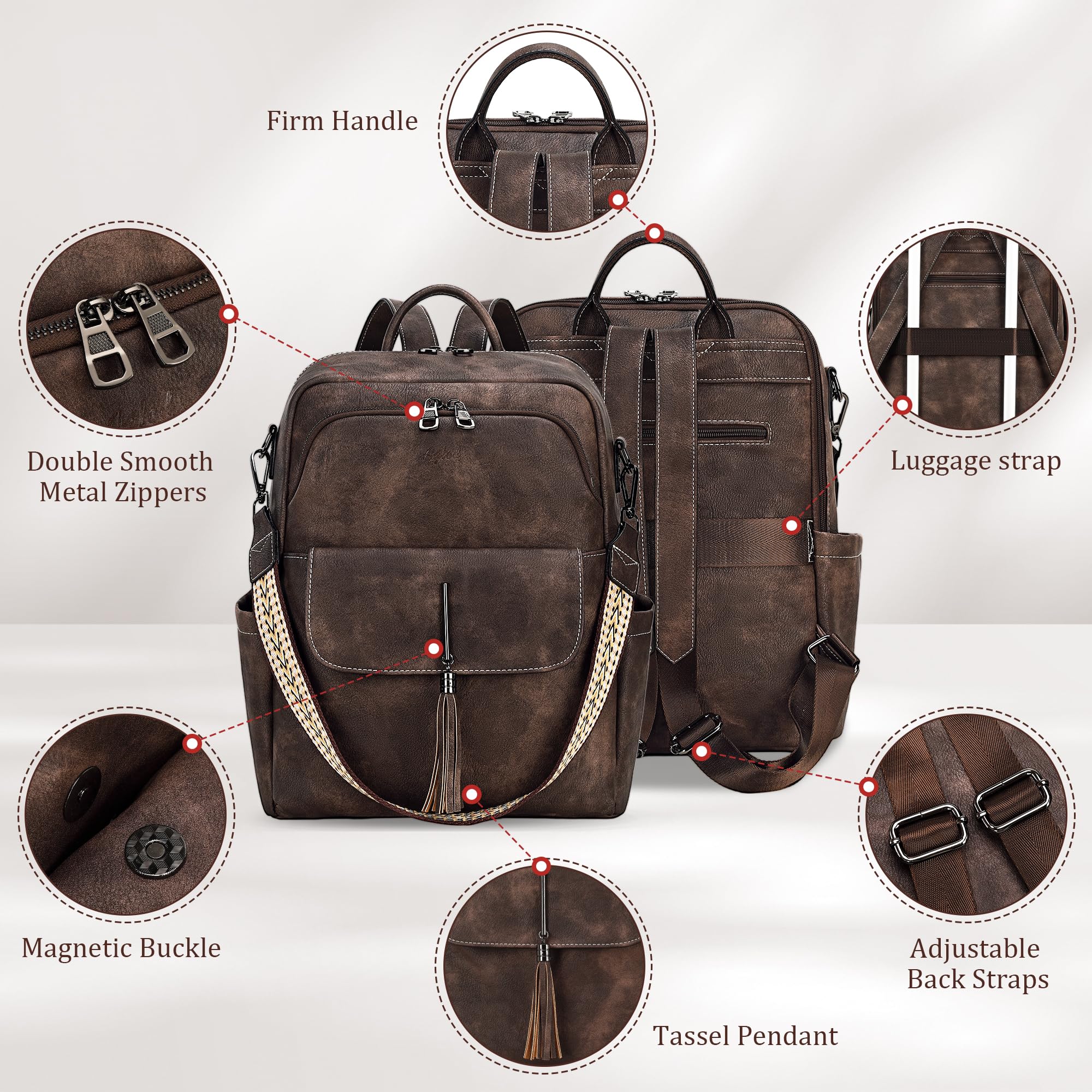 Women's Leather Backpack Purse - Fashion Tassel Shoulder Bag for Daily Use & Travel