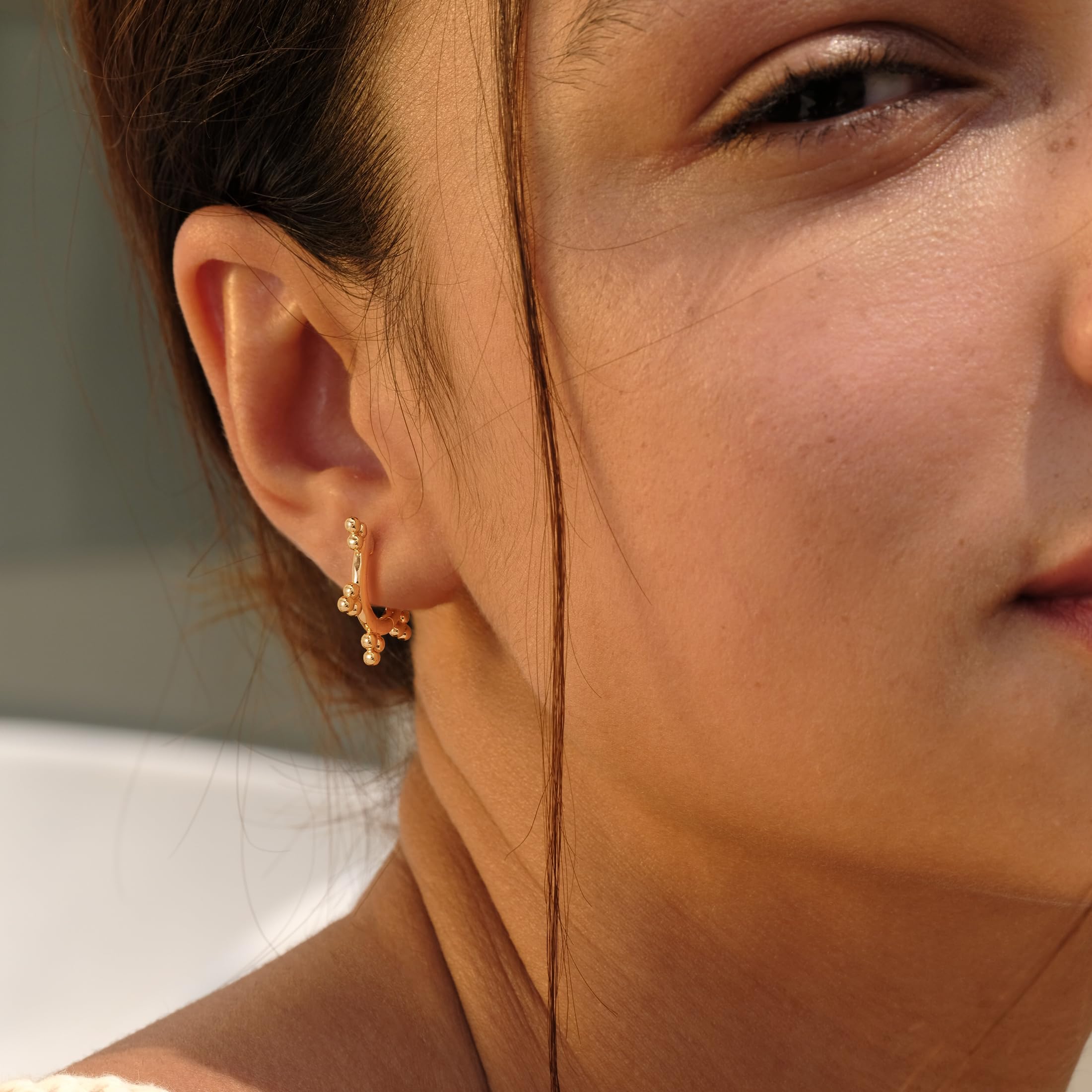 VACRONA 14K Gold Plated Tiny Beaded Huggie Hoop Earrings for Women - Lightweight Minimalist Cuff Earrings - Perfect Gift for Everyday Wear, Date Night & Special Occasions