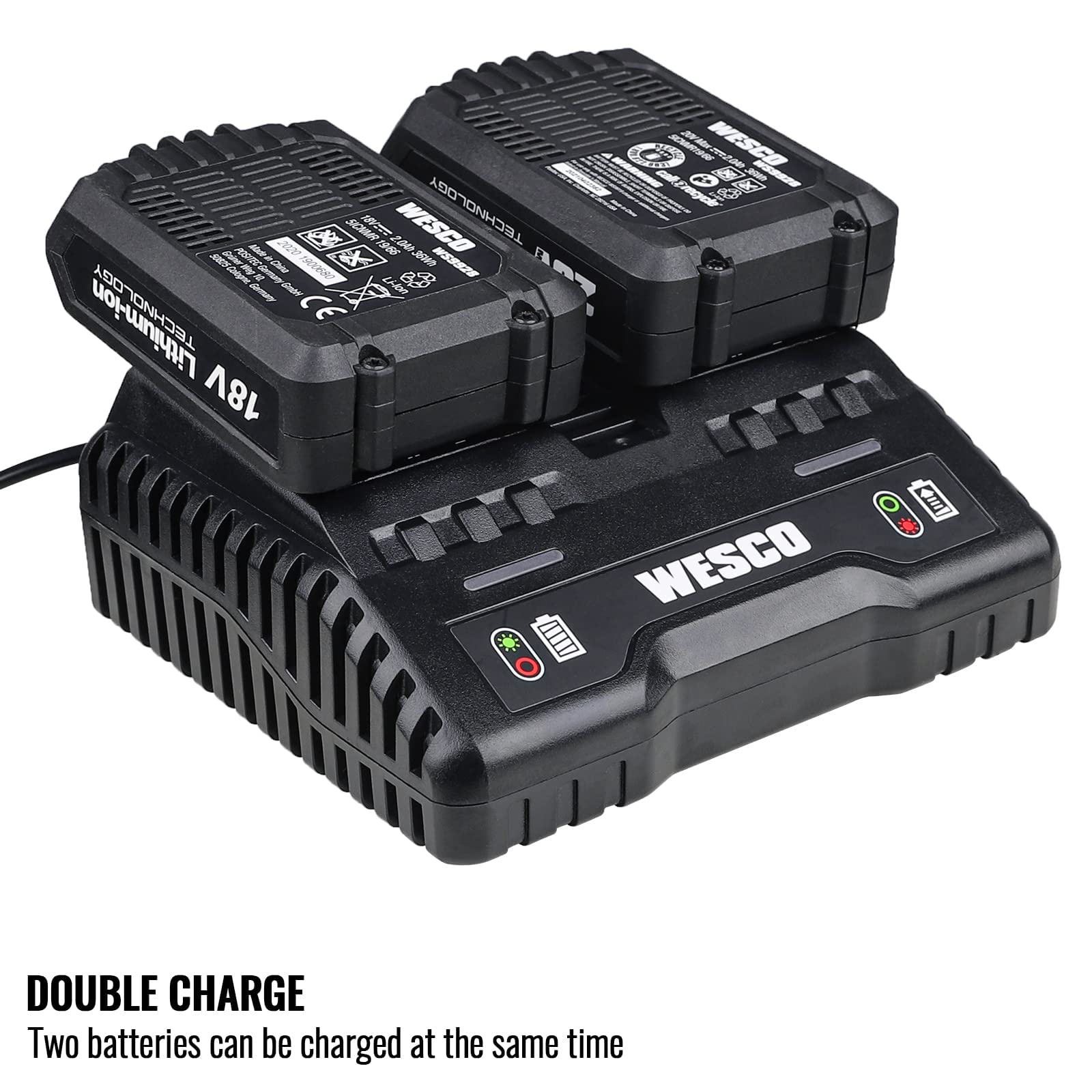 WESCO 20V Fast Charger WS9919 - Compatible with 20V Cordless Power Tools - Perfect for Drills, Saws & Outdoor Power Equipment