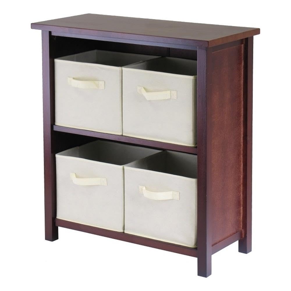 Winsome Verona 4-Shelf Small Storage Organizer in Walnut/Beige - Perfect for Bedroom, Bathroom & Office Organization