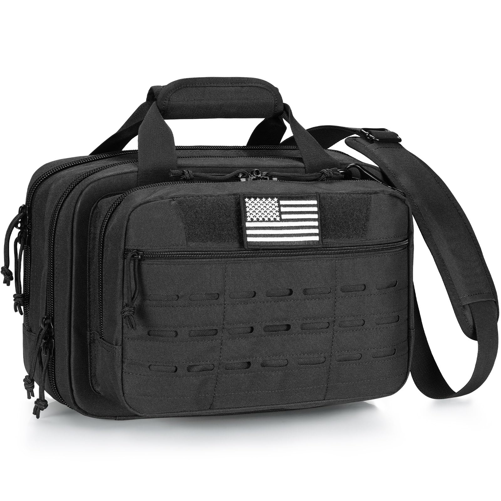CVLIFE Tactical Gun Range Bag - Lockable 3 Compartment Pistol Case for Handguns, Hunting & Shooting Range - Durable Gun Carrying Case for Outdoor Sports & Firearm Storage