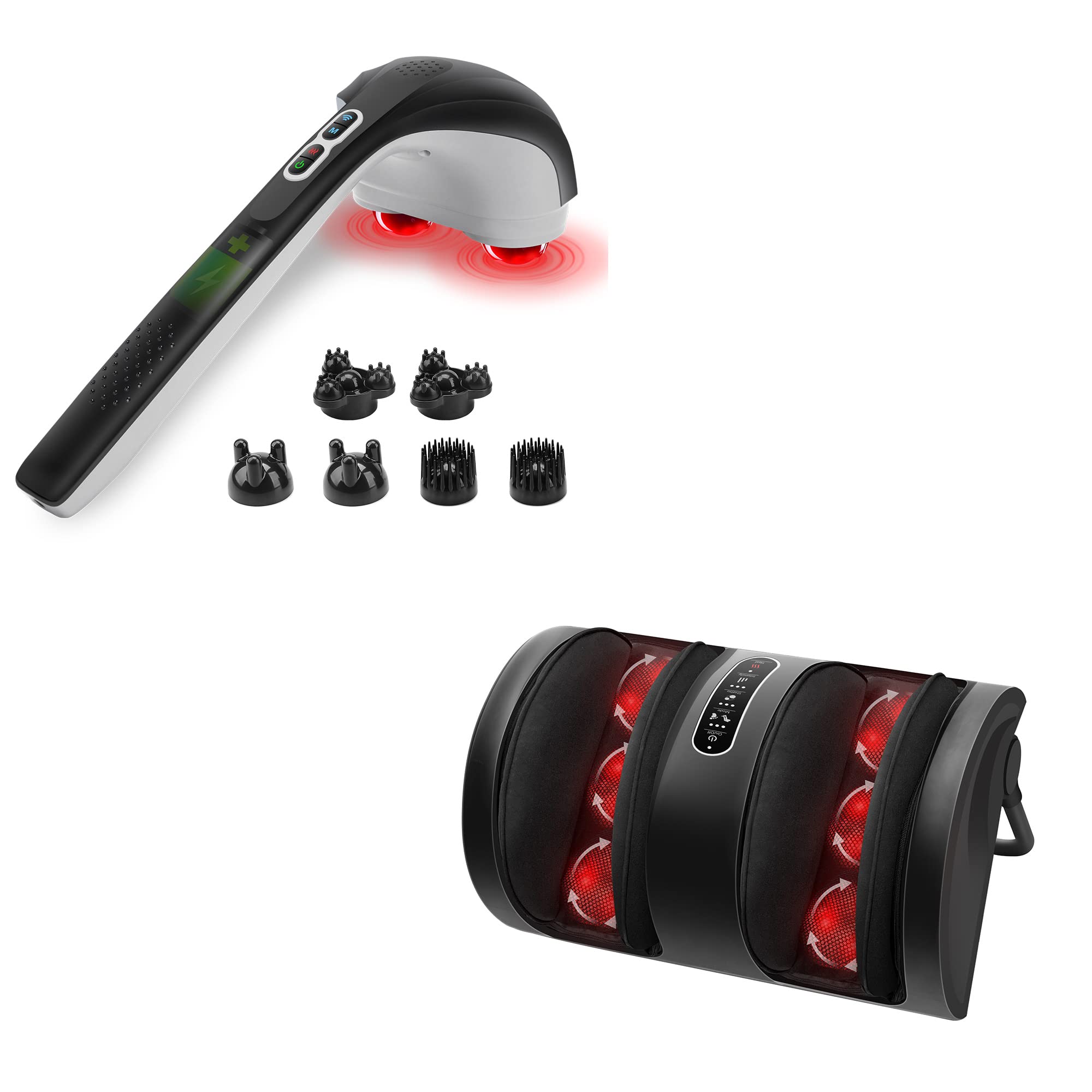 Snailax Cordless Handheld & Foot Massager with Heat - Deep Tissue Percussion & Shiatsu Massage for Back, Legs, Feet - Rechargeable Portable Massager for Home, Office, Travel & Pain Relief