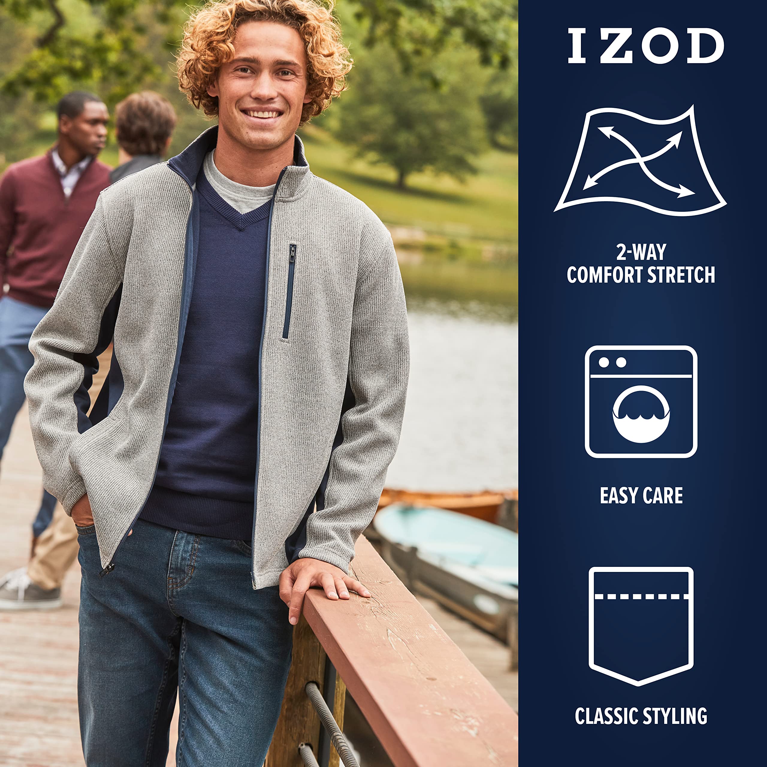 IZOD Men's Relaxed Fit Stretch Denim Jeans - Comfortable Pull On Casual Pants with Expanded Leg for Everyday Wear | Office, Weekend & Outdoor Activities