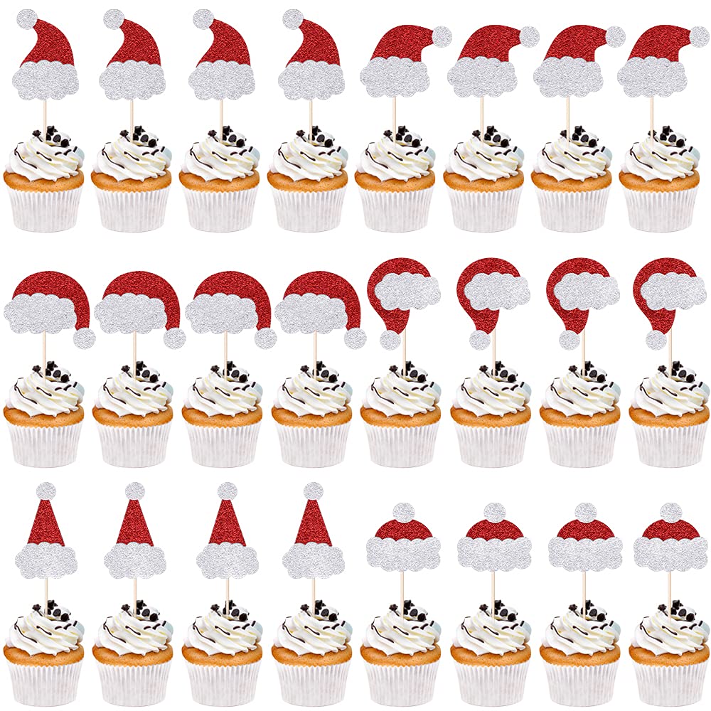 24PCS Santa Hat Cake Toppers - Christmas Cupcake Decorations, Santa Hat Party Supplies for Winter Holiday Baking & Festive Celebrations - Perfect for Xmas Parties, Dessert Displays & Seasonal Events