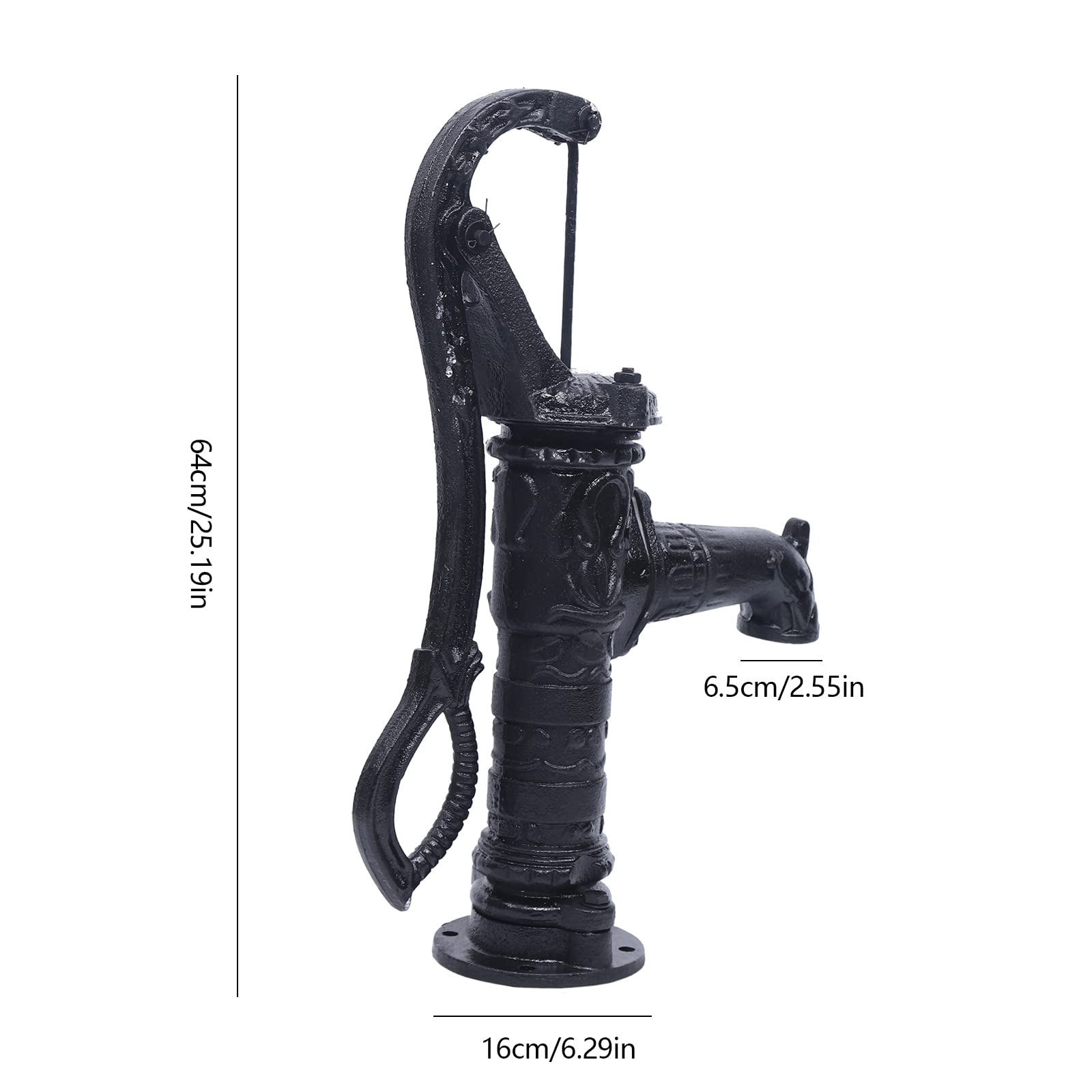 CNCEST Manual Hand Water Pump - Cast Iron Outdoor Well Pump for Yard, Pond & Garden - 26ft Max Pressure Head - Durable Suction Pitcher Pump (Black) - Ideal for Off-Grid Water Supply, Irrigation & Emergency Use