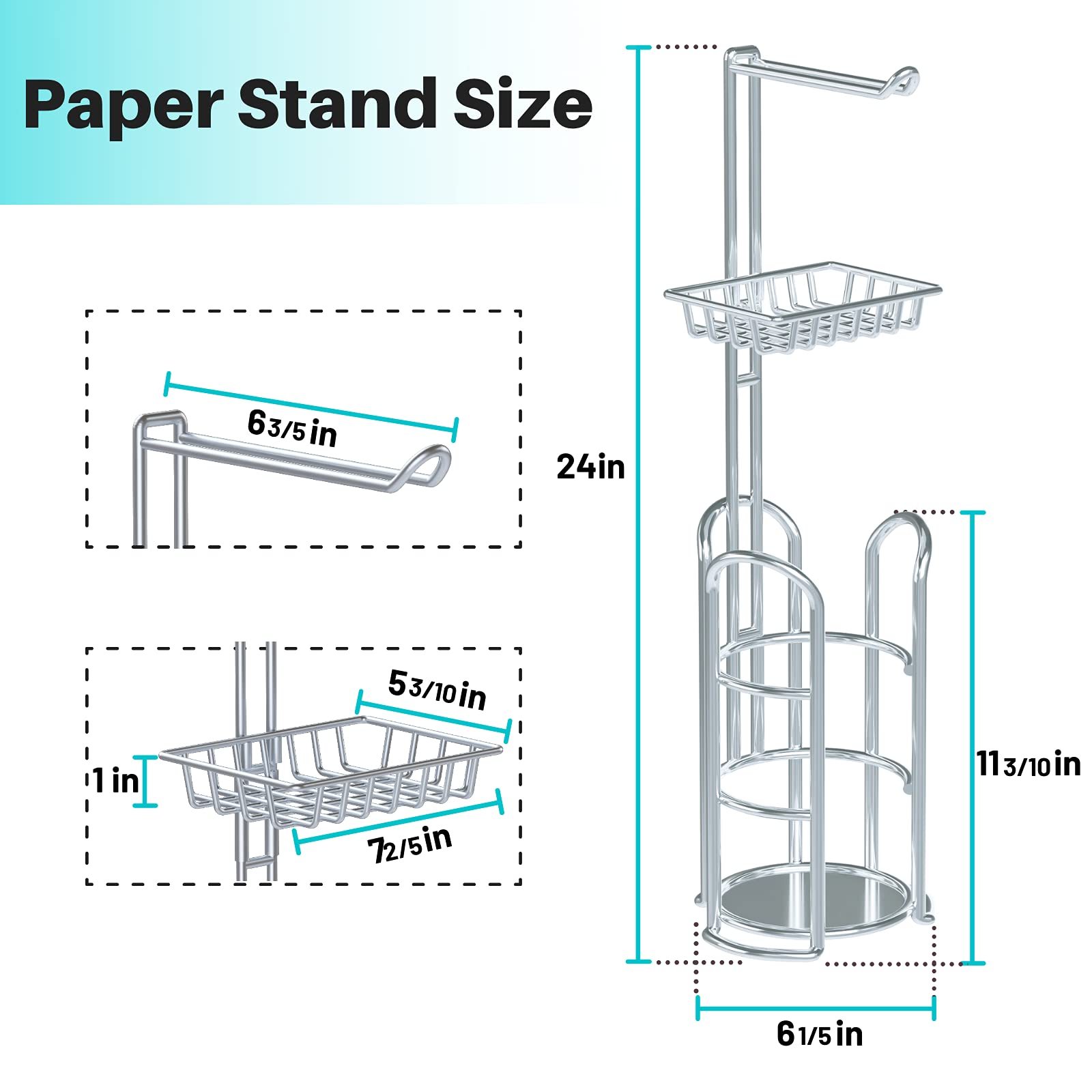 TreeLen Chrome Freestanding Toilet Paper Roll Holder with Shelf - Modern Metal Bathroom Tissue Storage Organizer for Bathroom, Kitchen, RV & Office Use