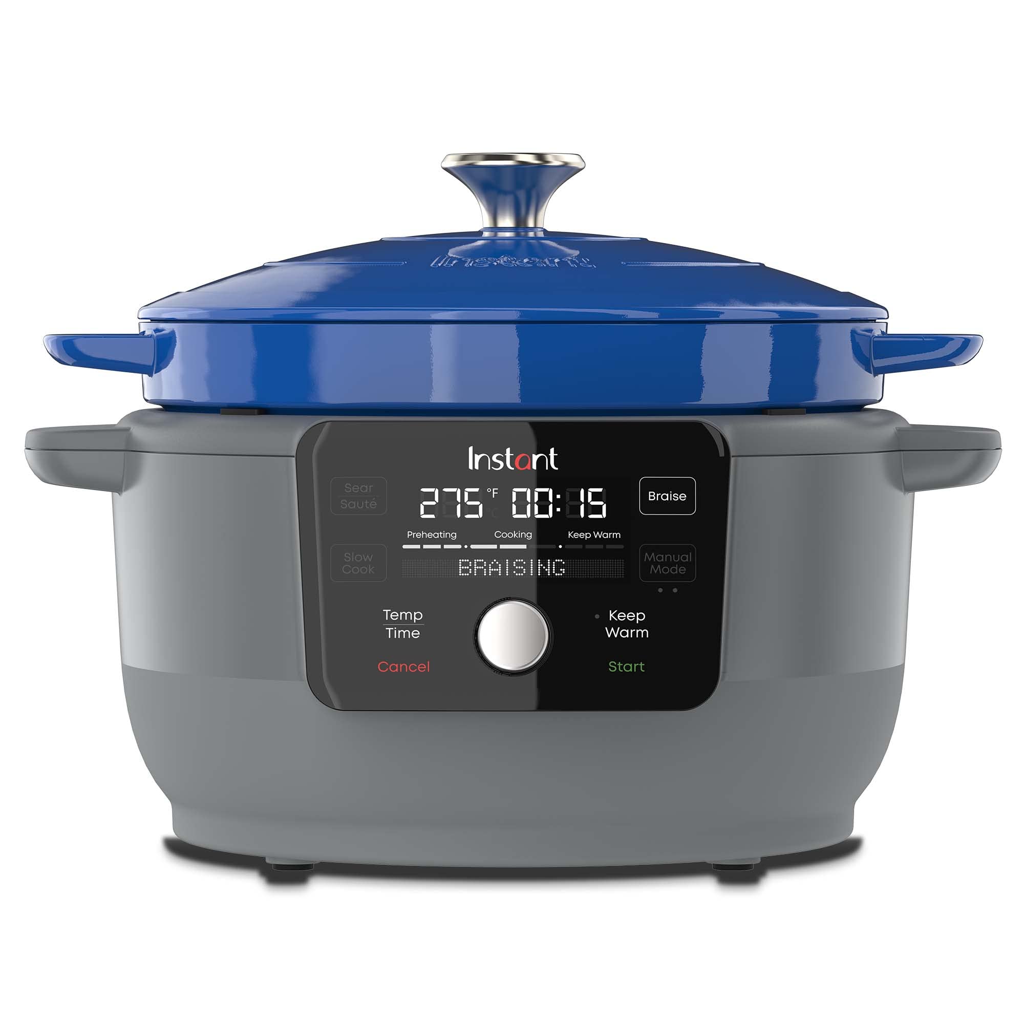 Instant Pot 6-Quart Electric Round Dutch Oven - 1500W Enameled Cast Iron Cooker with 5-in-1 Functions (Braise, Slow Cook, Sear/Sauté, Cooking Pan, Food Warmer) - Includes Recipe Book - Perfect for Family Dinners, Meal Prep & Holiday Cooking - Blue