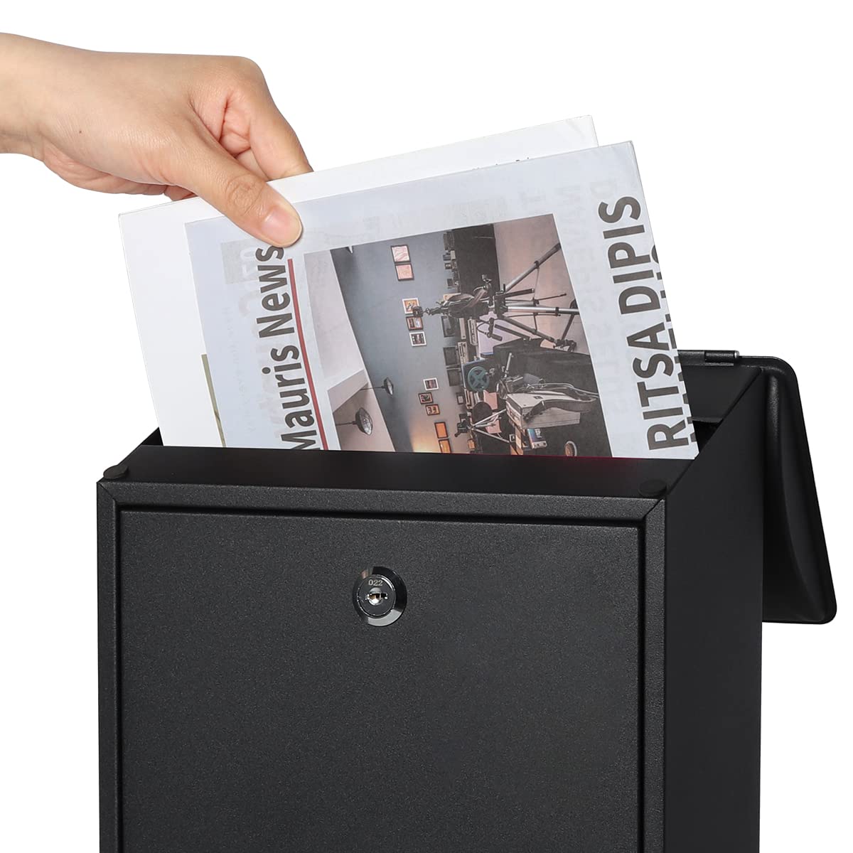 Secure Wall Mounted Mailbox with Key Lock - Medium Capacity Outdoor Locking Mail Box for Home & Apartment - Weatherproof Black Mail Drop Box for Porch, Garden & Front Door Security