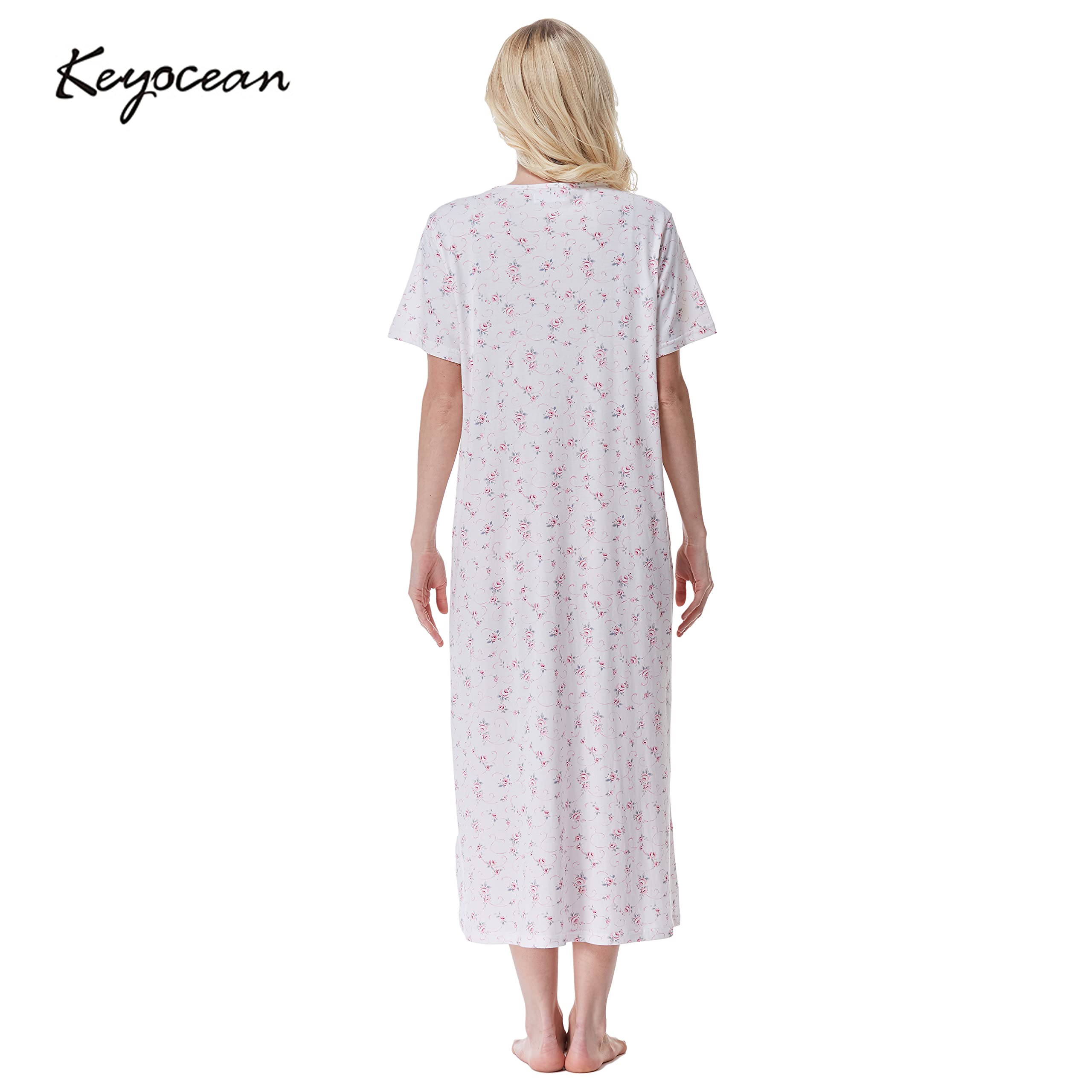 Keyocean Women's 100% Cotton Short Sleeve Nightgown - Soft & Lightweight Sleepwear for Women | Perfect for Summer Nights, Lounge Wear & Comfortable Sleep