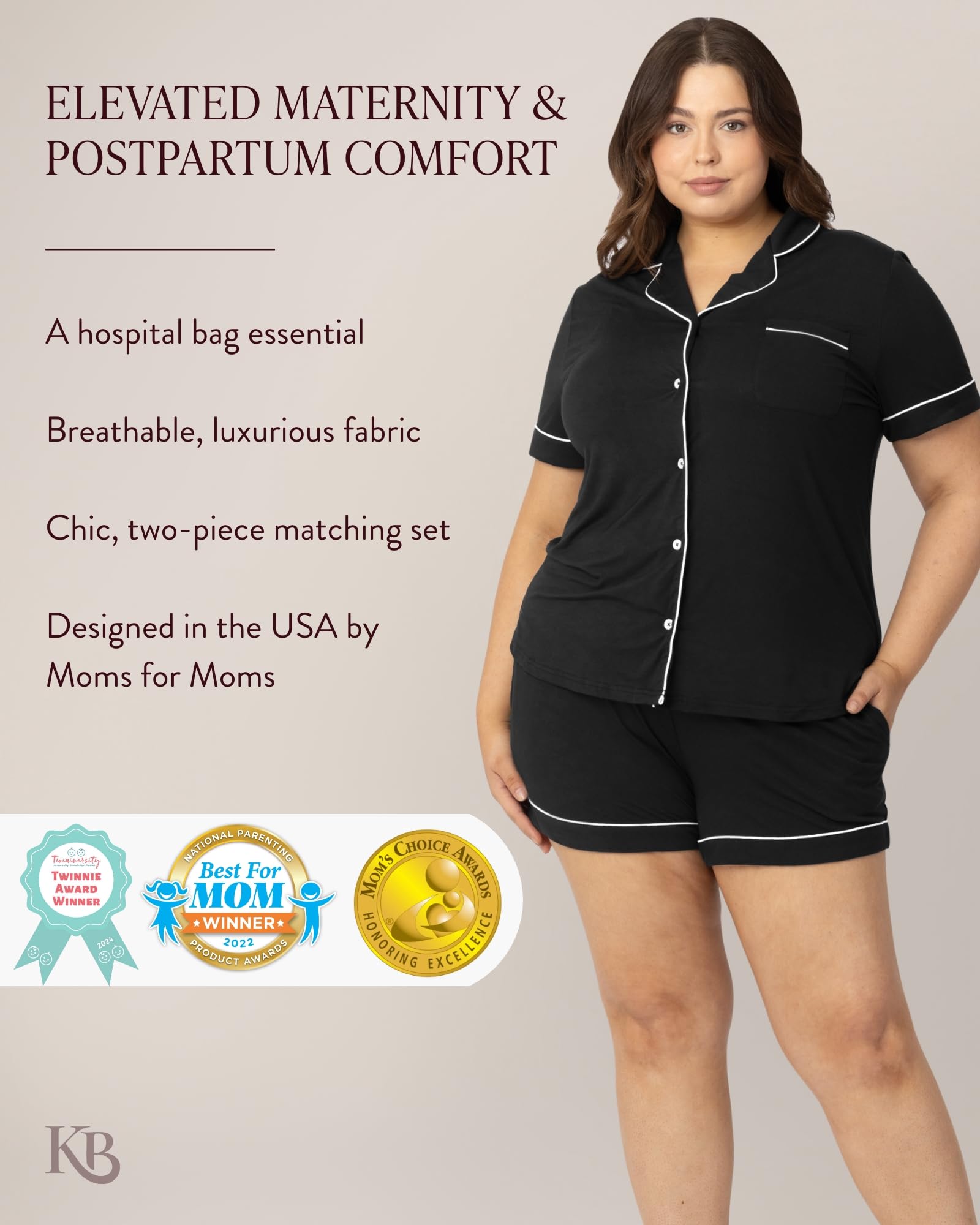 Kindred Bravely Clea Classic Short Sleeve Maternity & Nursing Pajama Set - Soft Cotton Breastfeeding Sleepwear for Pregnant & Postpartum Women - Perfect for Nighttime Nursing & Comfortable Sleep