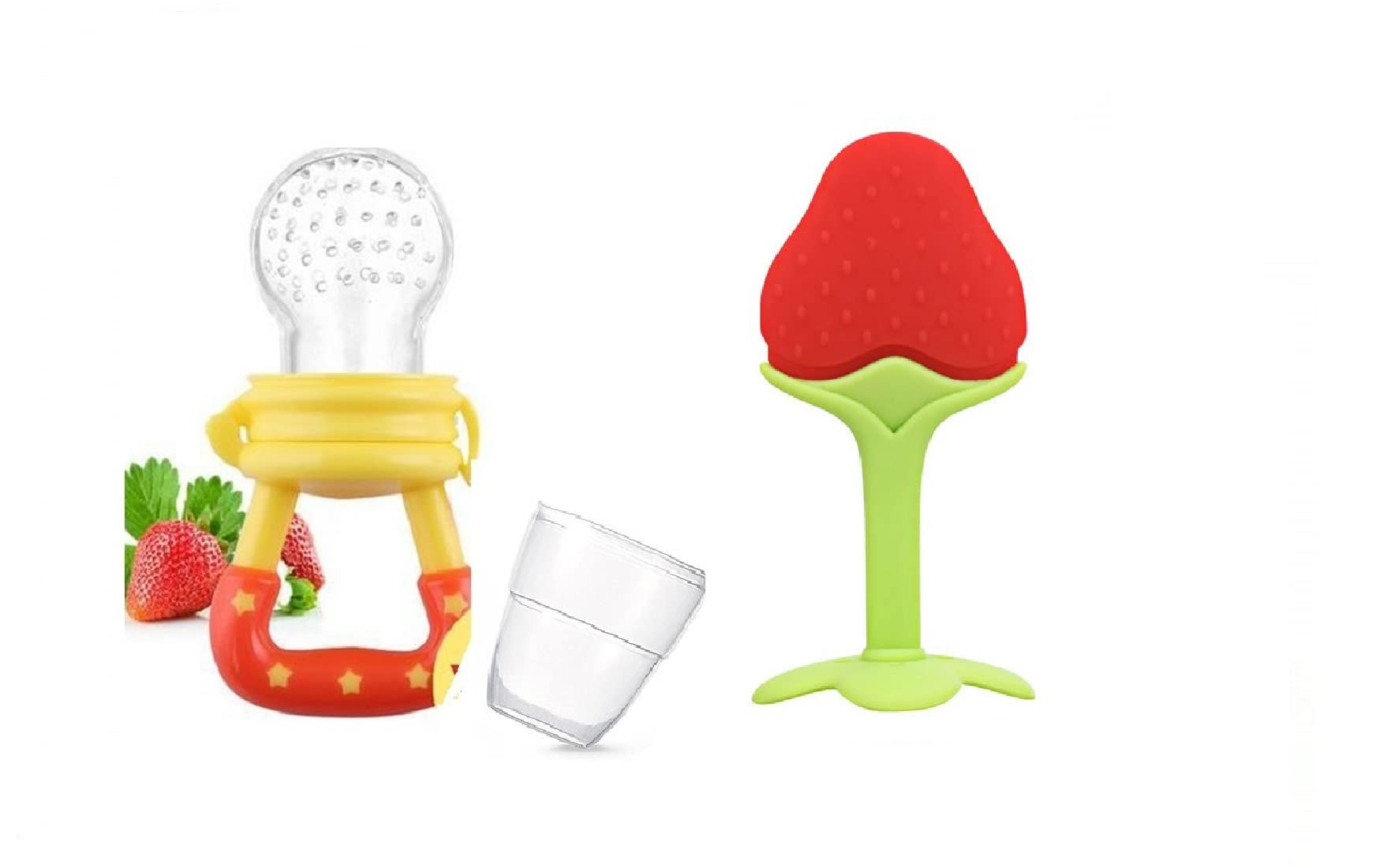 Gilli Shopee Silicone Fruit-Shaped Baby Teether - BPA Free, Combo Pack of 2 (Multi-7) - Safe for Infants 3-12 Months - Perfect for Soothing Sore Gums During Teething & On-the-Go Comfort
