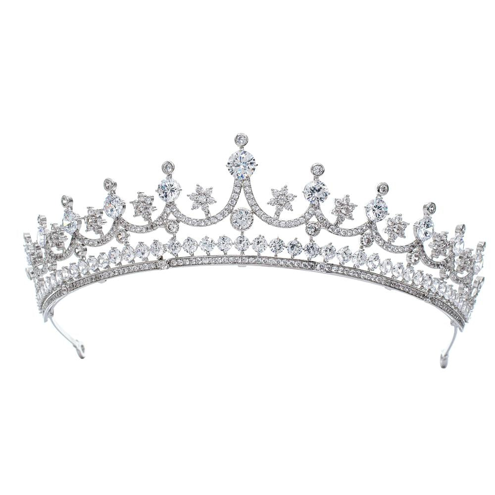 Elegant Cubic Zirconia Wedding Tiara Crown - Classic Bridal Headpiece for Bride (CH10342) | Perfect for Ceremonies, Receptions & Photo Shoots