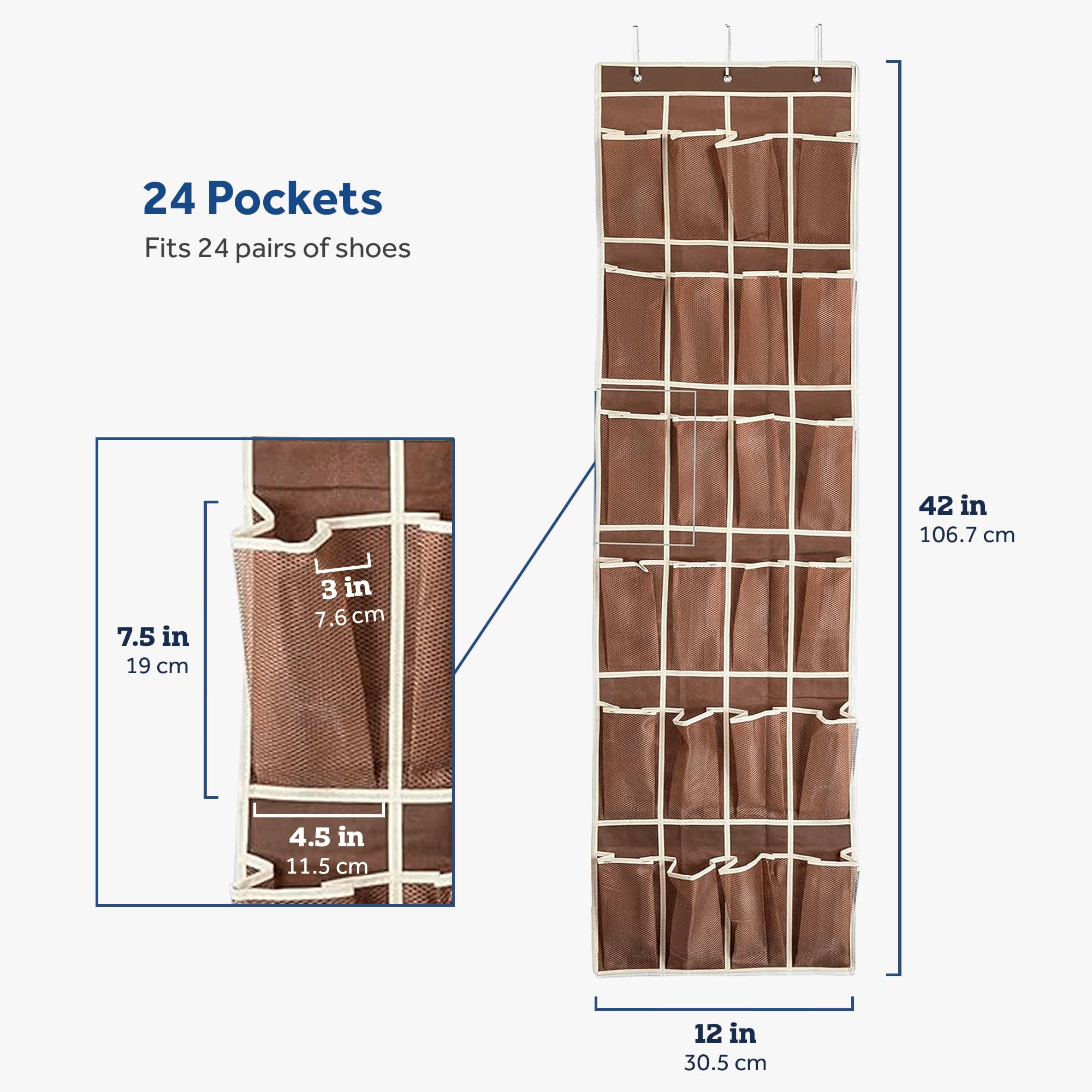 ZOBER Over the Door Shoe Organizer with 24 Mesh Pockets - Space Saving Hanging Storage for Shoes, Towels, Toys & Snacks - Perfect for Closet, Pantry, Dorm Room & Small Space Organization