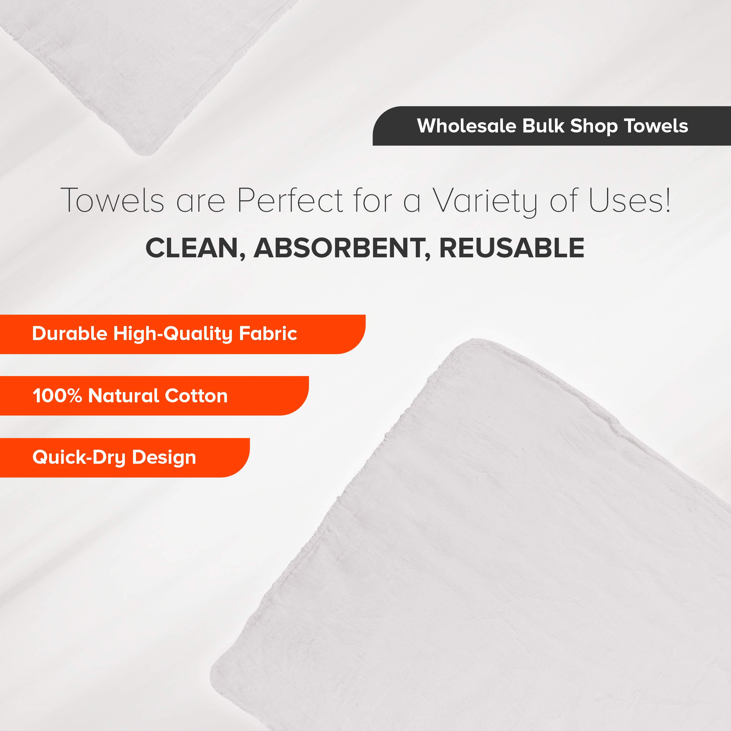 Premia Kitchen Bulk Shop Towels - 300 Pack 14x14 Inch 100% Cotton Reusable Cleaning Rags - Heavy Duty Absorbent Towels for Garage, Workshop & Commercial Use - Oil & Grease Resistant White Huck Towels - Perfect for Automotive, Industrial & Restaurant Cleaning