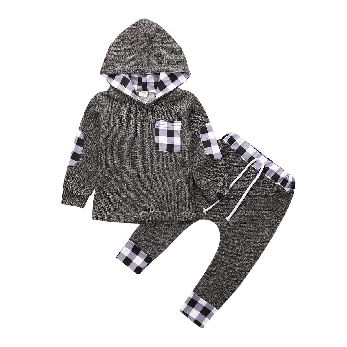 **Boys & Girls Toddler Long Sleeve Red Plaid Hoodie with Pocket - Warm Winter Sweatshirt & Pants Set for Fall & Winter Outfits - Perfect for Playdates, School & Outdoor Adventures**