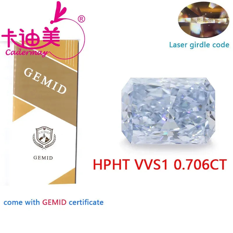 0.706 CT VVS1 Clarity Light Blue HPHT Lab Grown Diamond - Radiant Cut Loose Gemstone for Engagement Rings & Jewelry Making | Eco-Friendly Alternative to Mined Diamonds
