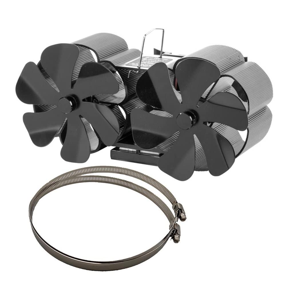 SCDCWW Dual Head 12-Blade Heat Powered Fireplace Fan - Quiet Wood Stove Fan for Efficient Heat Distribution (Black, 225x110x110mm) - Perfect for Home, Cabin & RV Fireplaces