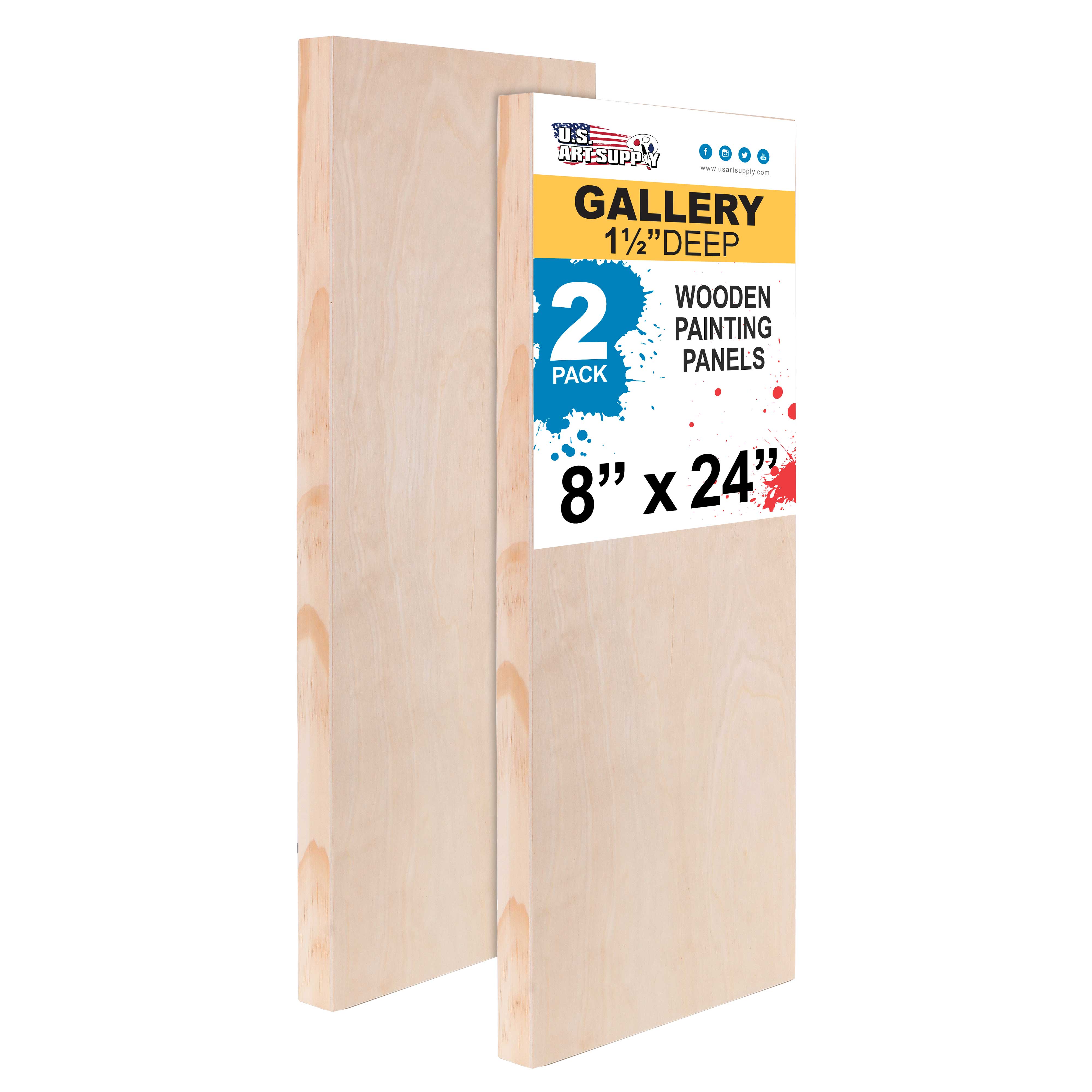 Unfinished Birch Wood Canvas Panels for Painting - 2 Pack of 8x24 Inch Artist Gallery Wooden Wall Panels (1.5