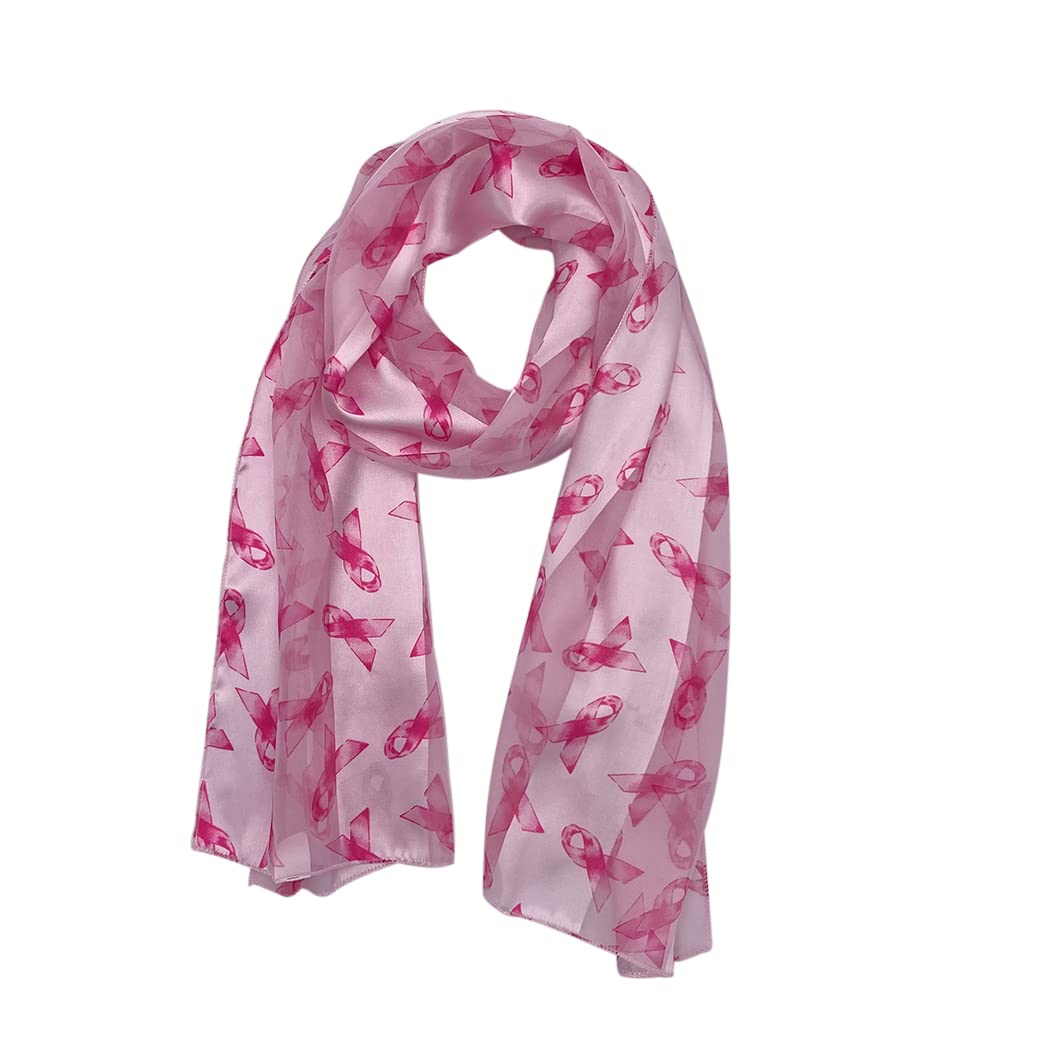 Rosemarie & Jubalee Women's Lightweight Satin Striped Pink Ribbon Scarf - Breast Cancer Awareness Fashion Accessory, 60 Inch - Perfect for Charity Events, Fundraisers and Everyday Wear