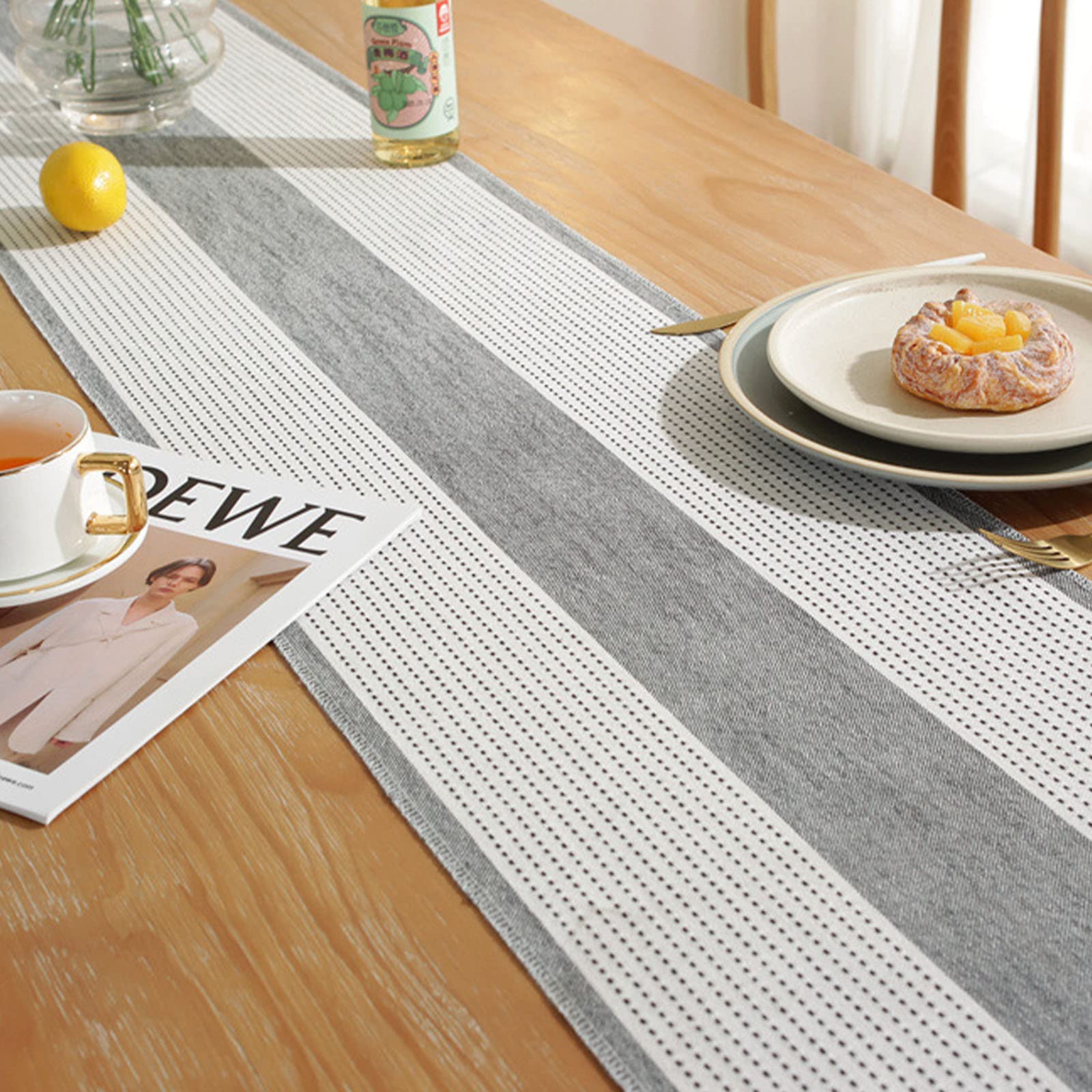 Boho Hemstitched Linen Table Runner 72 Inches Long with Tassels - Rustic Farmhouse Style Table Decor for Dining Room, Holiday Party & Dresser - 13 x 72 Inch Grey - Perfect for Wedding, Thanksgiving & Christmas Decorations