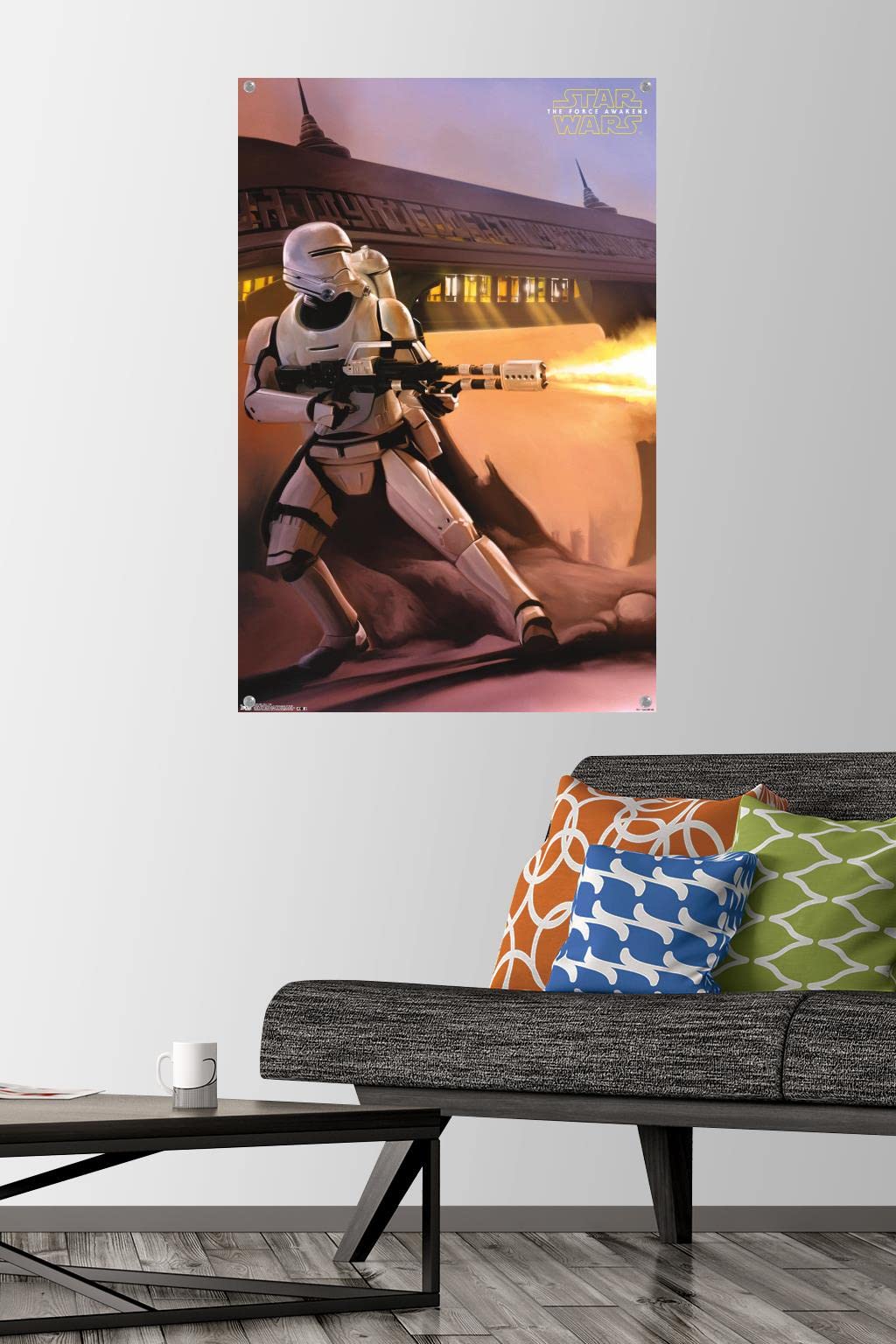 Star Wars The Force Awakens Movie Poster - Premium Fire Wall Art with Push Pins | Perfect for Bedroom, Home Theater & Office Decor