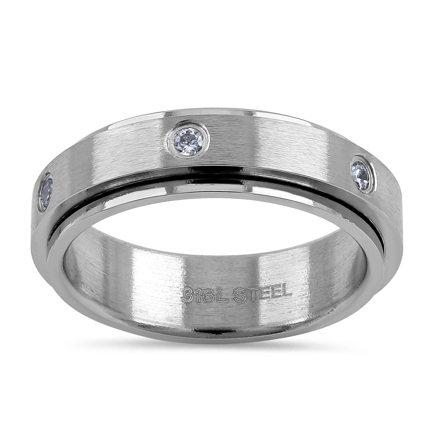 Stainless Steel Spinner Ring with CZ Stones - Adjustable Band for Anxiety Relief, Fidget Toy & Fashion Jewelry - Perfect for Stress Relief, Focus & Everyday Wear