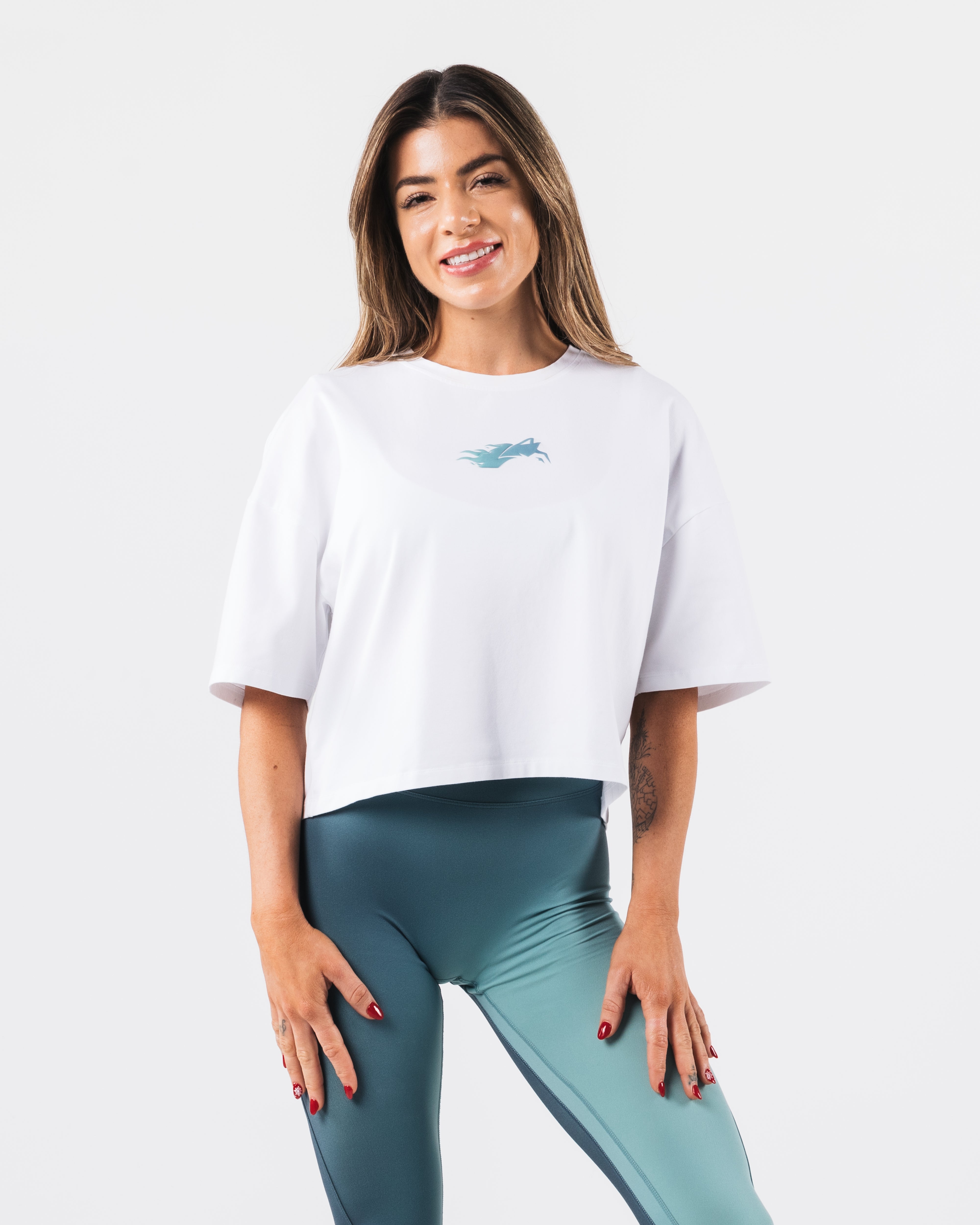Wolf Crop Tee for Women - Soft Washed White Cotton Short Sleeve Shirt | Casual Streetwear, Summer Outfits, Music Festival Fashion