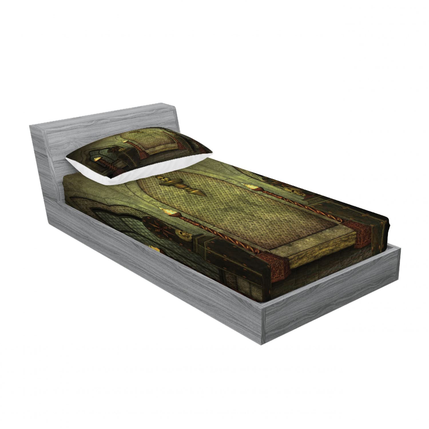 Ambesonne Gothic 2-Piece Twin XL Bedding Set - Spooky Skull Design Fitted Sheets & Pillow Shams (Brown) | Halloween Decor, Gothic Bedroom Theme, Fantasy Home Decor