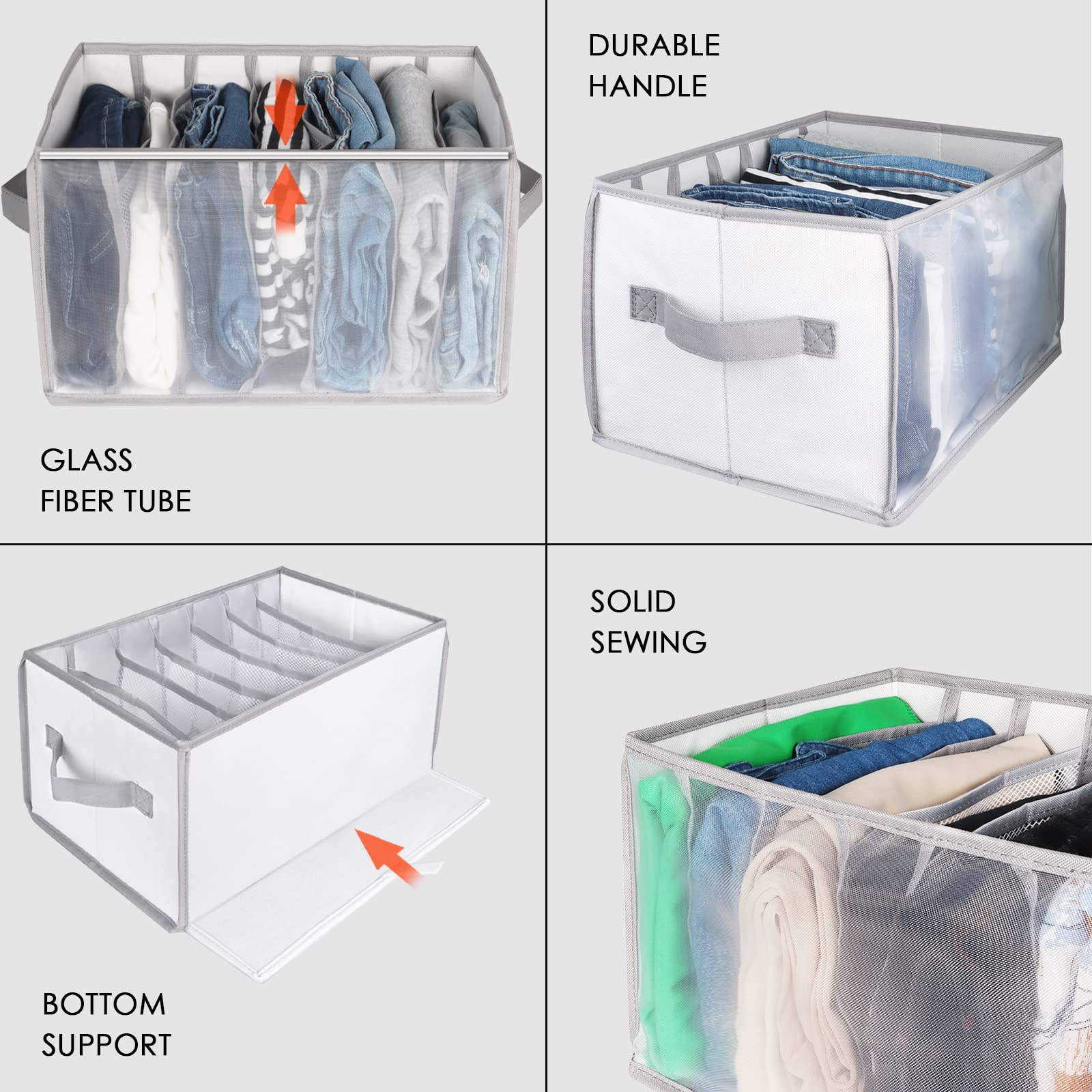 Univivi Extra Large Closet Organizer - 7 Grid Portable Wardrobe Storage for Pants, Sweaters, T-Shirts, Underwear & Jeans | Space-Saving Clothes Organizer (Set of 4) | Perfect for Bedroom, Dorm, Travel & Small Spaces
