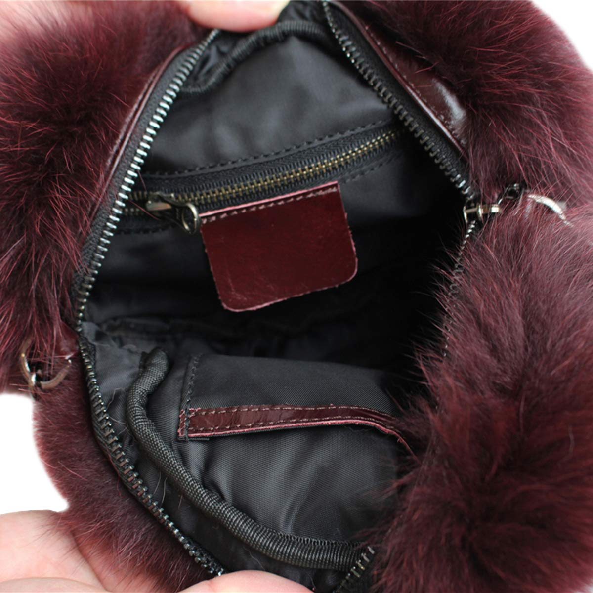 KAISHIN Women's Real Fox Fur Wallet - Elegant Shoulder Bag & Coin Purse in Wine Red | Casual Luxury Accessory for Parties, Date Nights & Special Occasions