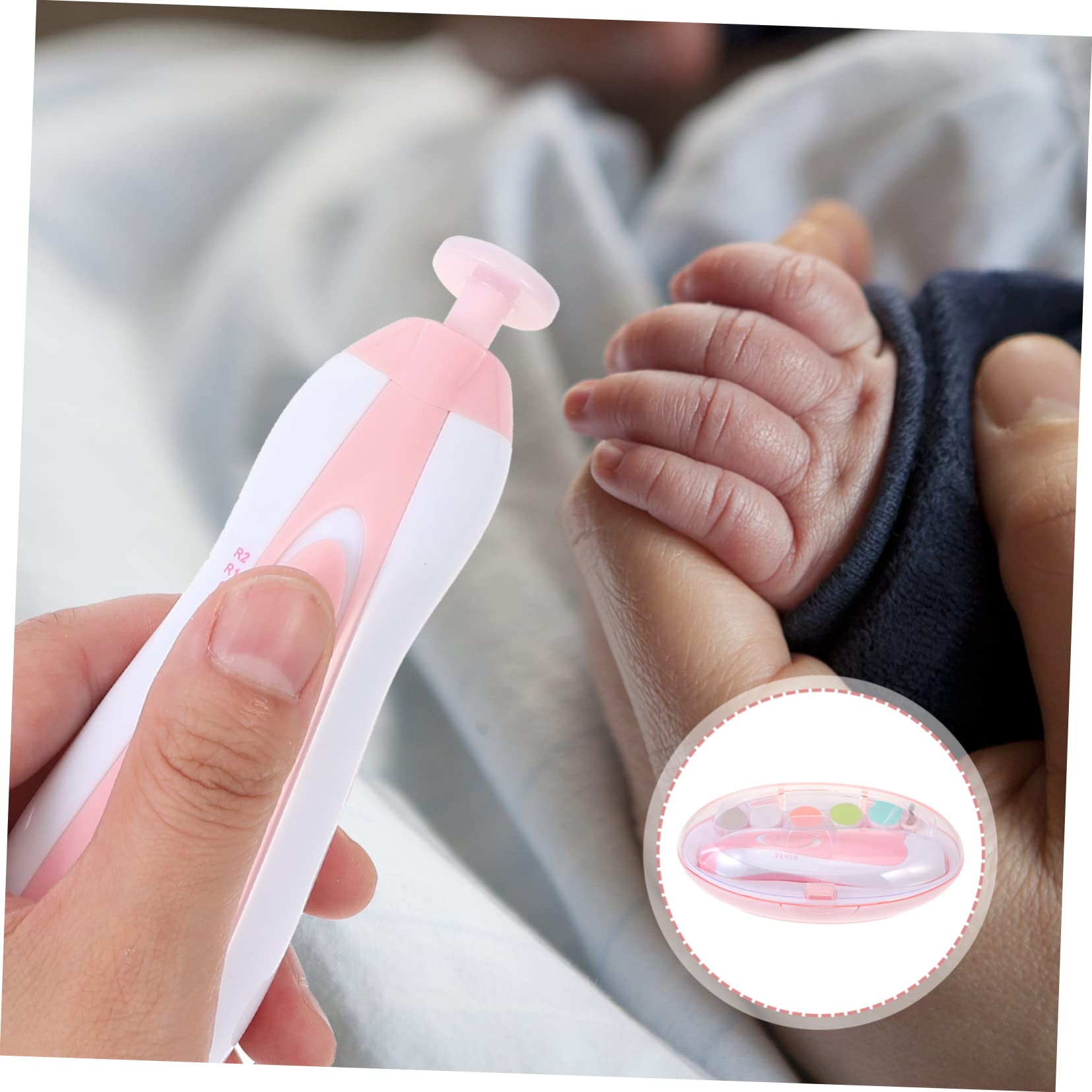 HEMOTON 6-Piece Baby Nail Care Kit - Electric Nail Grinder, Nail File, Nail Polisher & Cutter - Safe for Newborns & Toddlers (Pink ABS) - Gentle Nail Trimming for Sensitive Skin & Perfect for Travel Baby Grooming
