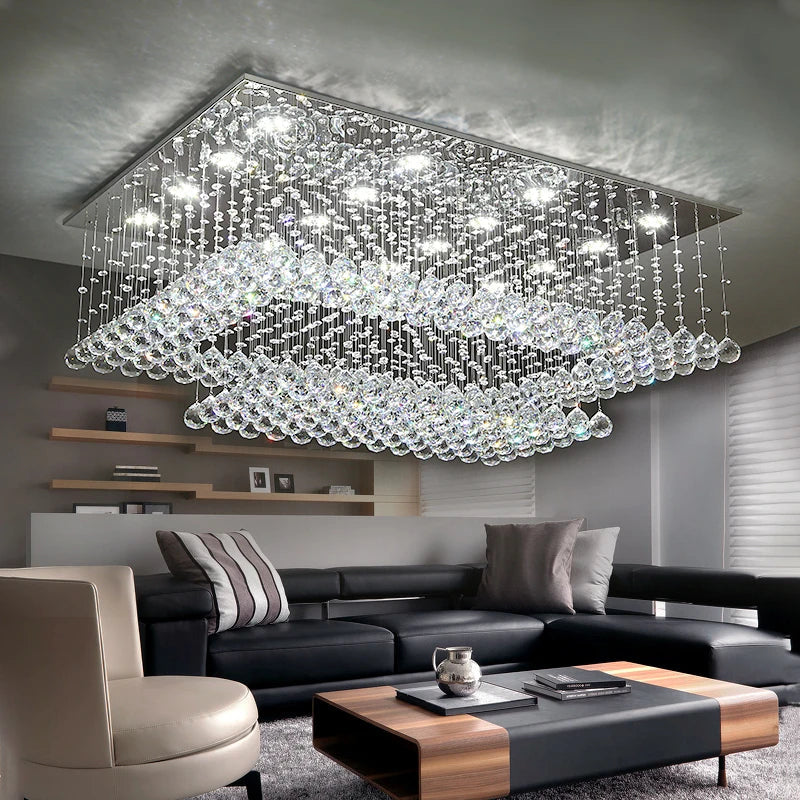 Modern Raindrop Crystal Rectangle Chandelier - Elegant Dining Room Lighting Fixture for Home Decor & Wedding Venues