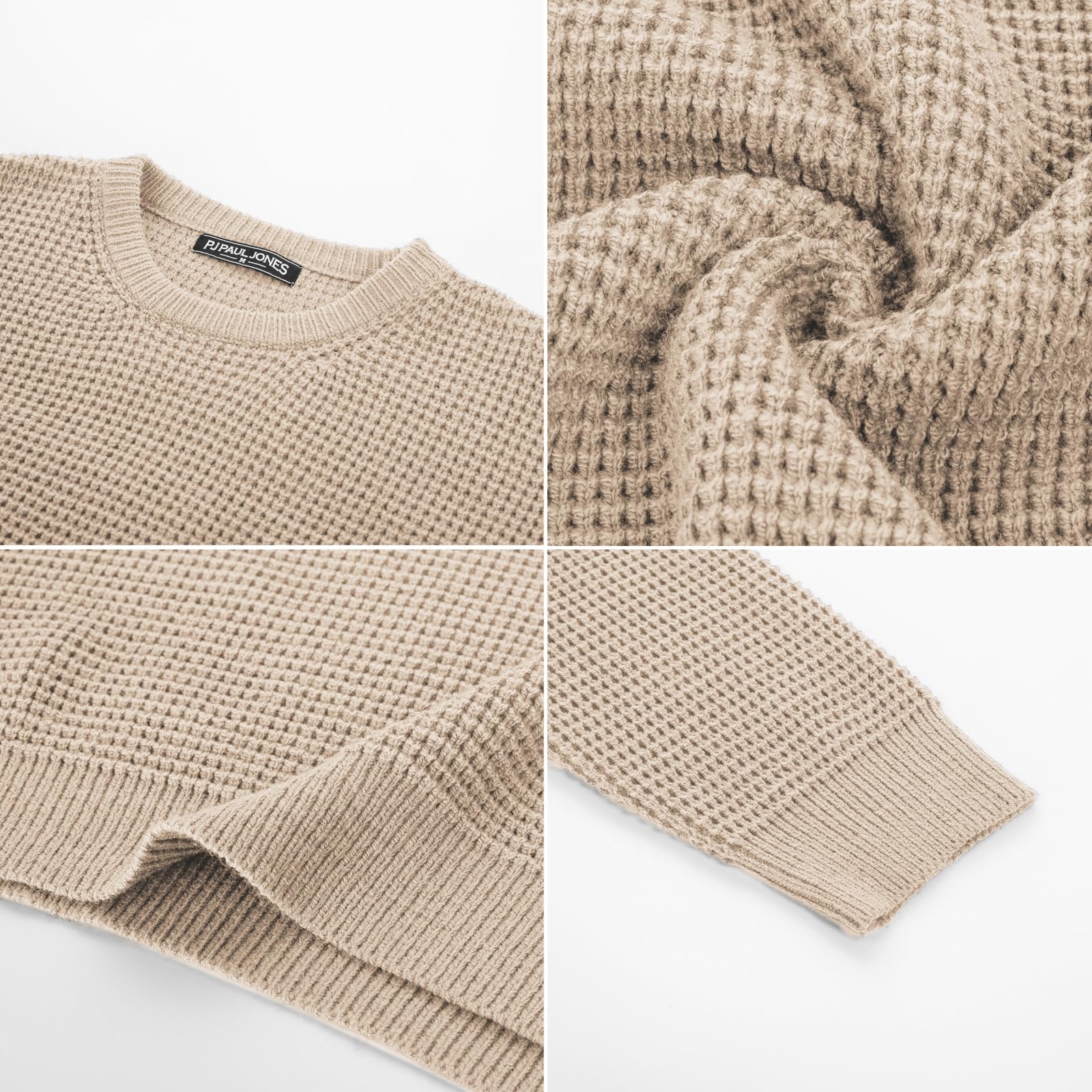 PJ PAUL JONES Men's Waffle Knit Crewneck Sweater - Long Sleeve Textured Pullover for Casual Wear, Office & Fall Outfits