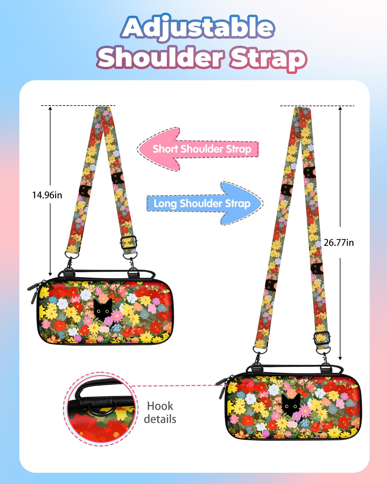 Nintendo Switch Lite Carrying Case - Hard Shell Protective Cover with Cute Black Cat & Flowers Design for Girls & Boys - Travel Storage Pouch Bag for Nintendo Switch Lite 2019 - Perfect for Gaming On-The-Go & Travel Protection