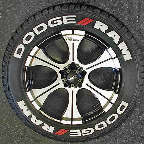 Dodge RAM Truck Tire Lettering Kit - Permanent DIY Rubber Stickers with 2oz Touch-Up Cleaner for 18-21 Inch Wheels (1.5