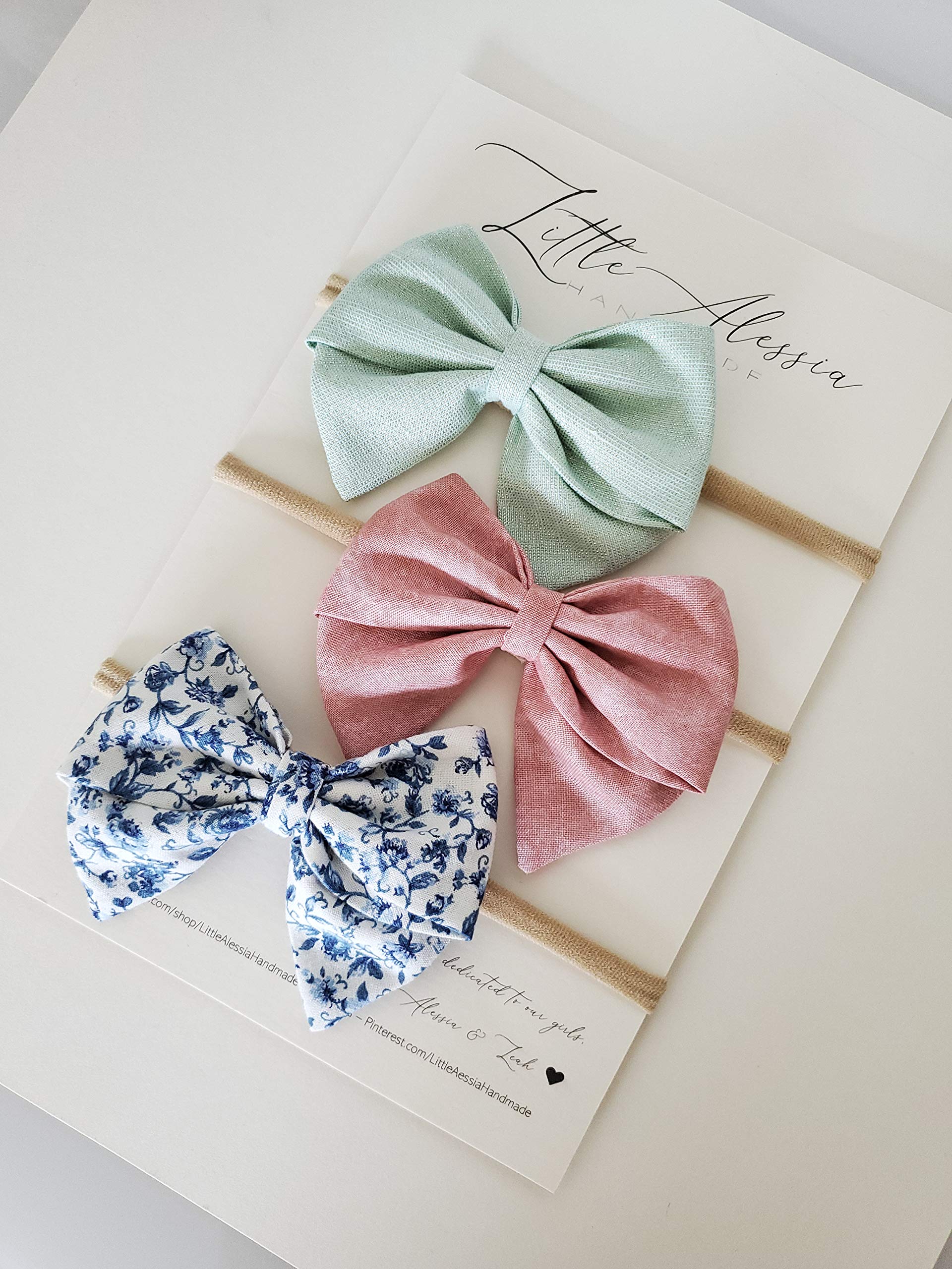 Super Soft Baby Girl Headbands & Linen Bows - Stretchy Nylon Hair Bands for Newborns, Infants & Toddlers - Perfect for Photoshoots, Birthday Parties & Everyday Outfits