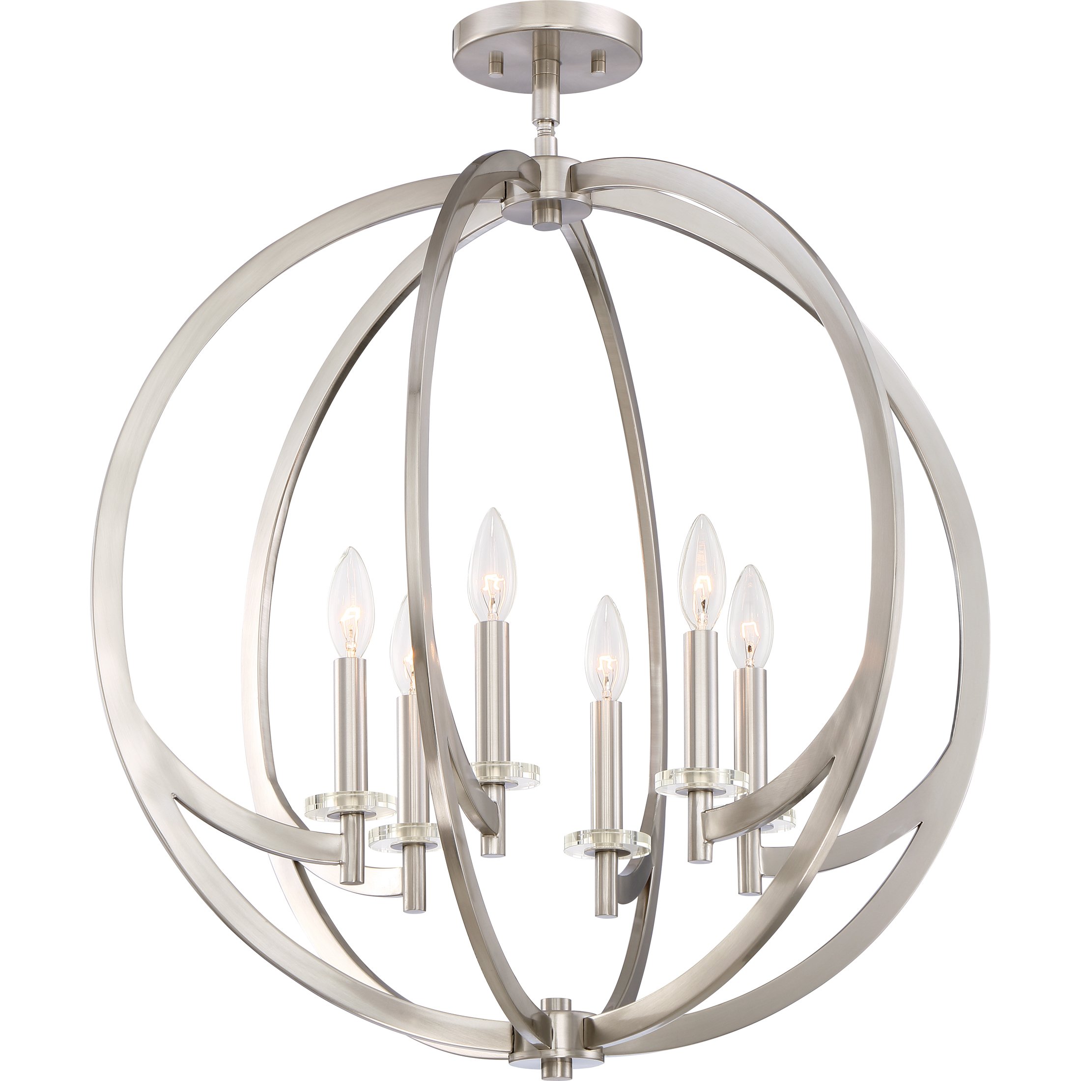 Quoizel Orion 6-Light Brushed Nickel Pendant Light Fixture - Modern Ceiling Lighting for Dining Room, Kitchen Island & Living Room