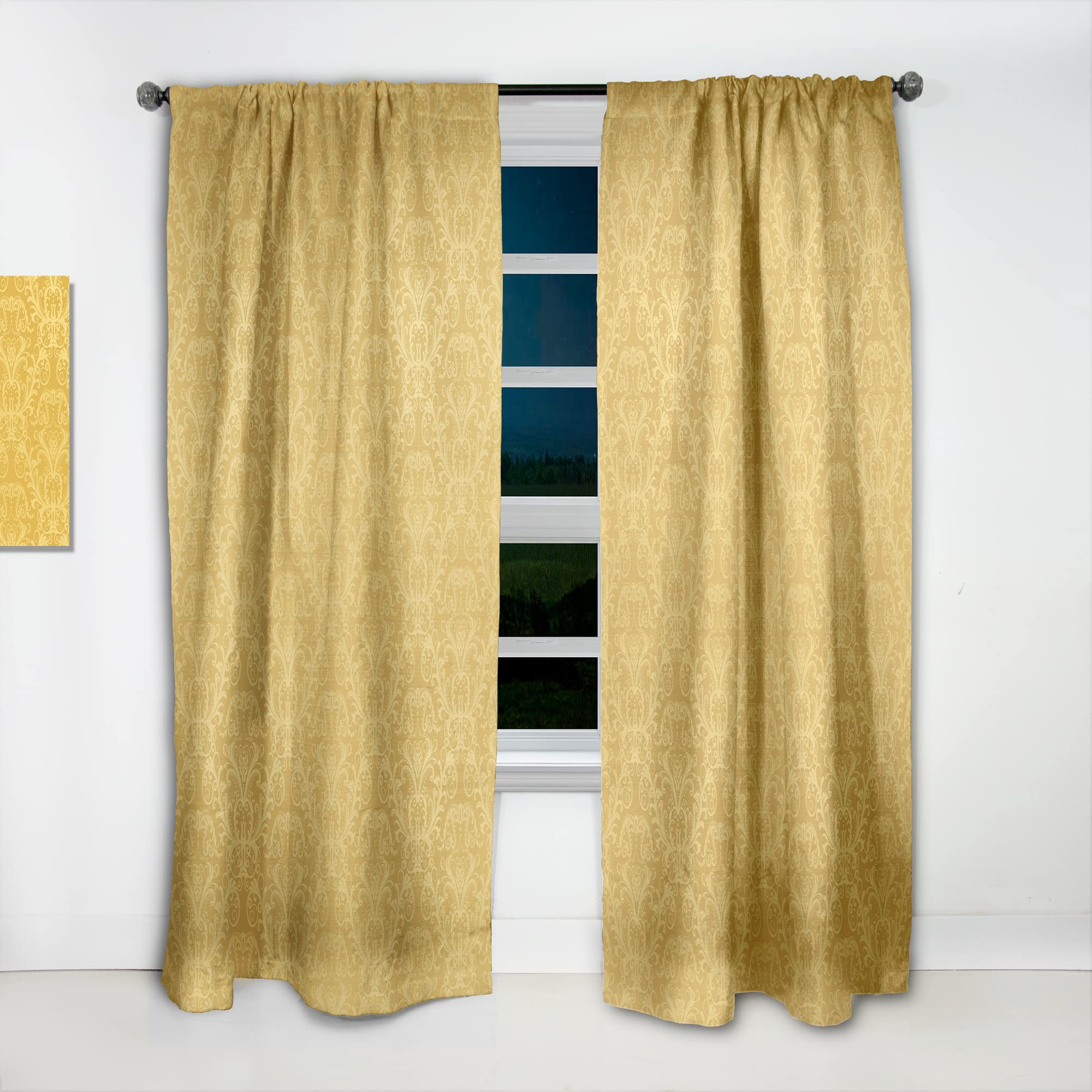 DesignQ Luxury Golden Floral Blackout Curtains - Thermal Insulated Single Panel (52x120 Inches) for Bedroom & Living Room - Elegant Home Decor for Better Sleep & Energy Savings