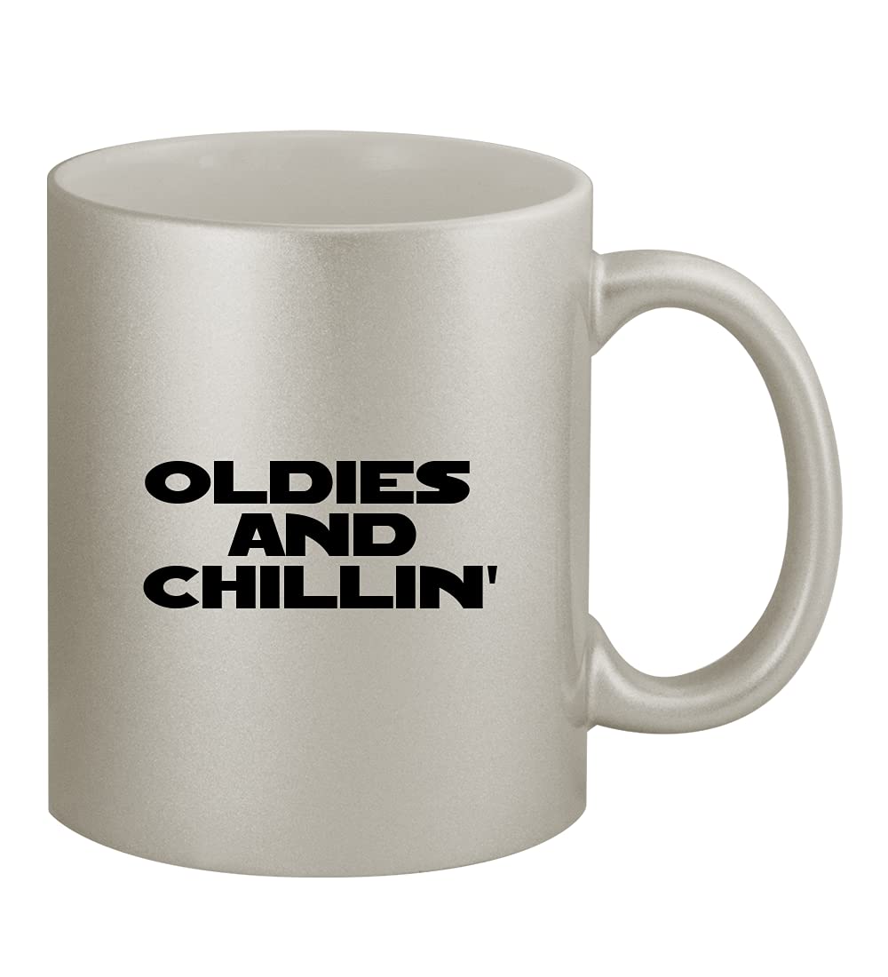 Vintage Oldies And Chillin' - 11oz Ceramic Silver Coffee Mug for Home, Office & Gifts - Perfect for Hot & Cold Beverages