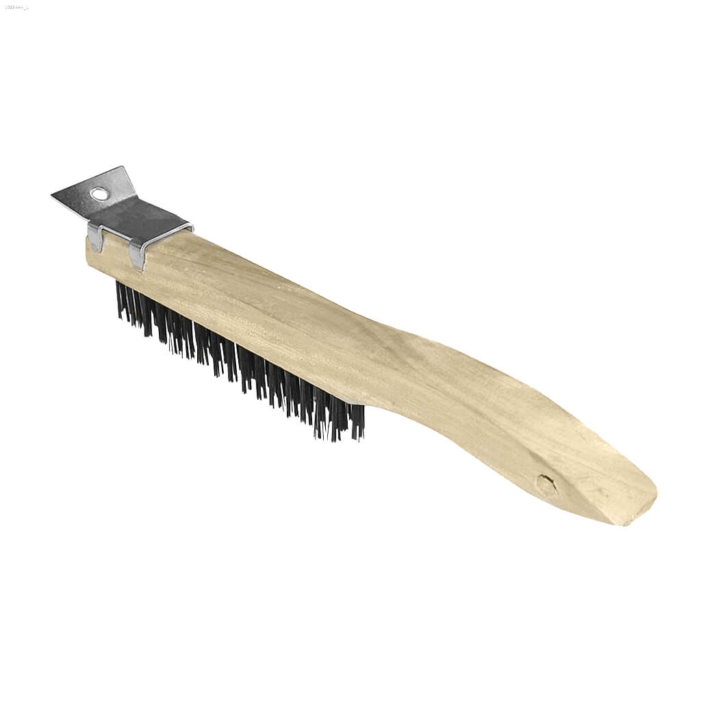 Bennett 333 WIRE Heavy Duty 3-Row Wire Brush with Wooden Handle & Flat Scraper Tip - Perfect for Rust Removal, Metal Cleaning, and Surface Preparation in Welding, Automotive, and DIY Projects