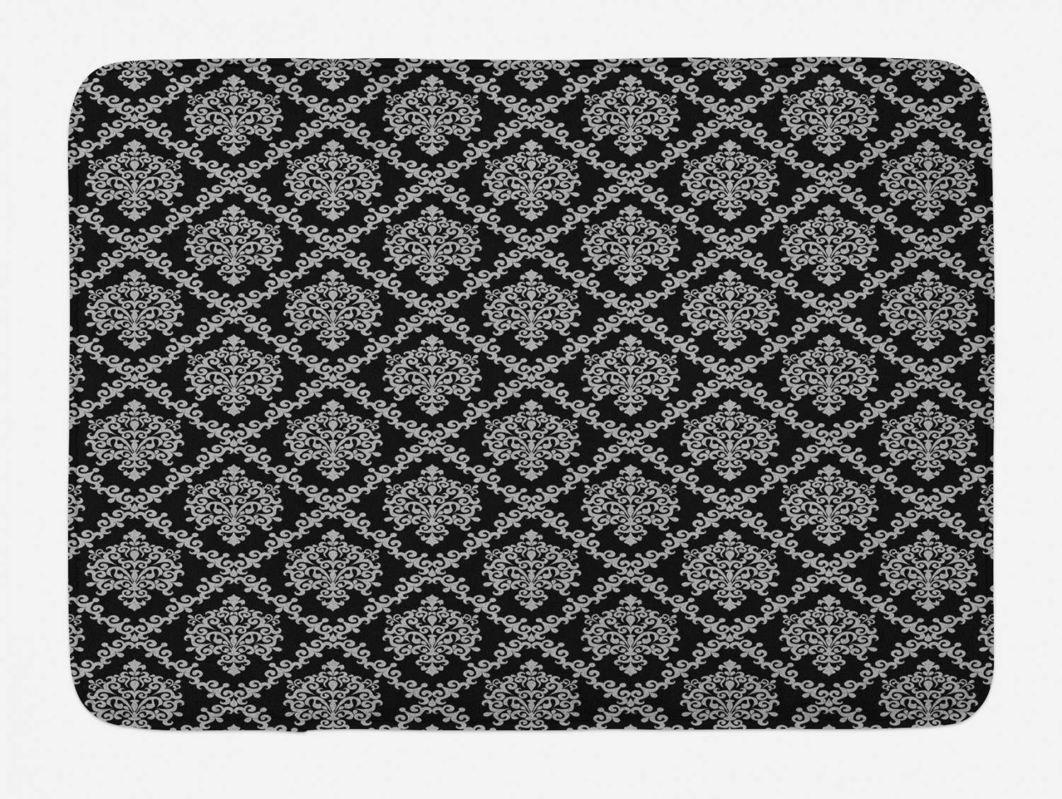 Ambesonne Plush Non-Slip Bath Mat - Charcoal Grey Vintage Damask Floral Design, 30
