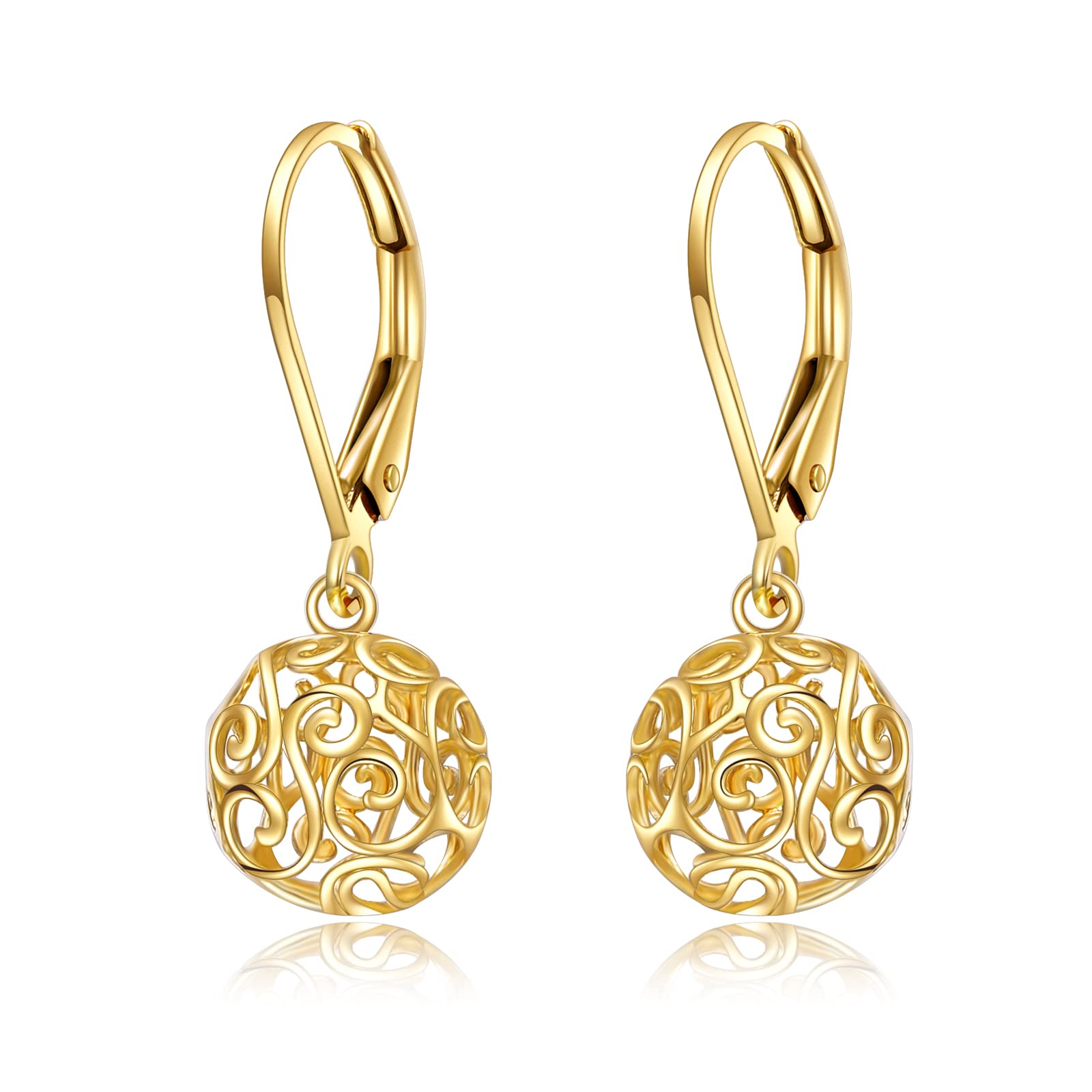 14K Solid Gold Teardrop Earrings for Women - Elegant Leverback Cage Filigree Dangle Drop Earrings | Perfect Birthday Gift for Her | Ideal for Weddings, Parties & Special Occasions
