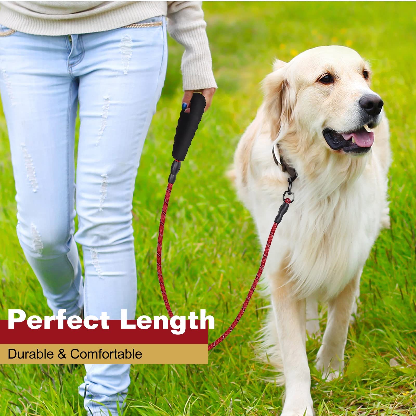 UrbanX Heavy Duty Dog Leash - 5FT Reflective Padded Handle Leash for Medium Dogs Like Horgi Mixes (Red) | Perfect for Night Walks & Outdoor Adventures