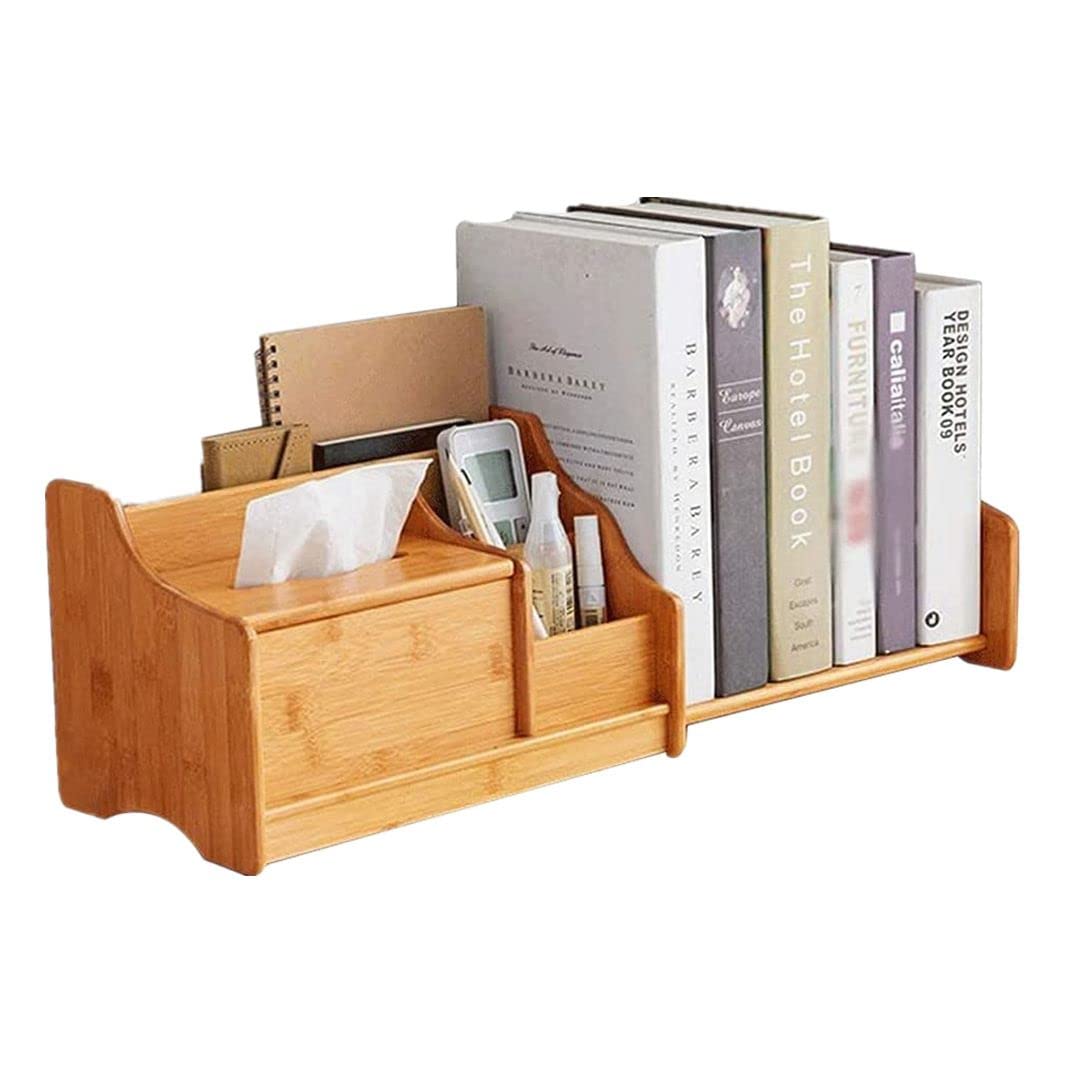 Bamboo Desk Organizer with Mail Slots, Remote Control Holder & Pen Pencil Storage - Perfect for Office, Home, and Makeup Organization (Bookshelf Style)