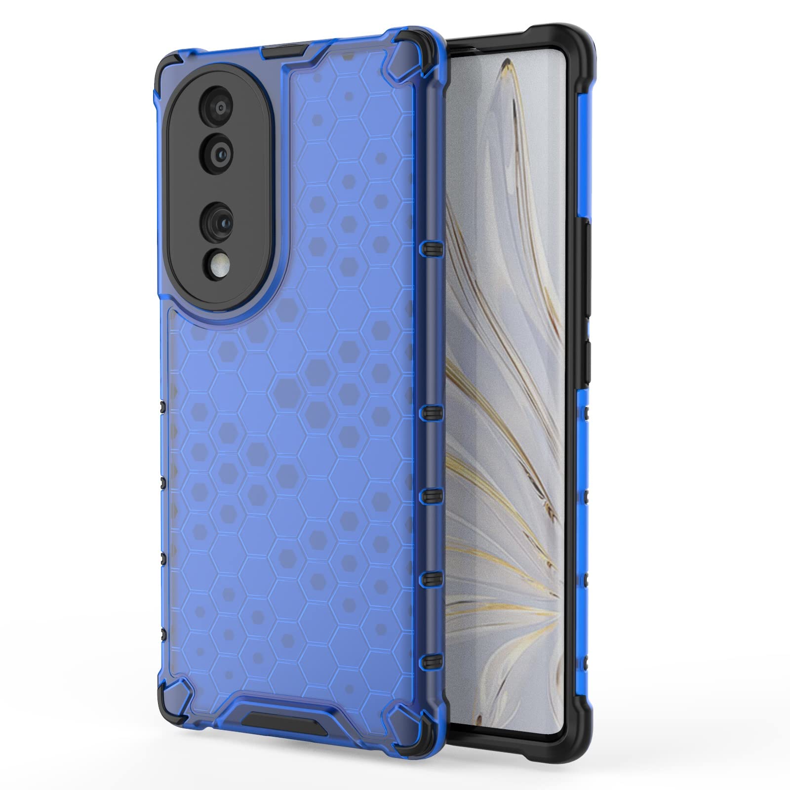 Huawei Honor 70 5G Clear Phone Case - Transparent Honeycomb Design, 360° Full Body Protection, Shockproof Hard PC + TPU Cover (Blue) | Perfect for Daily Use, Outdoor Activities & Travel Protection