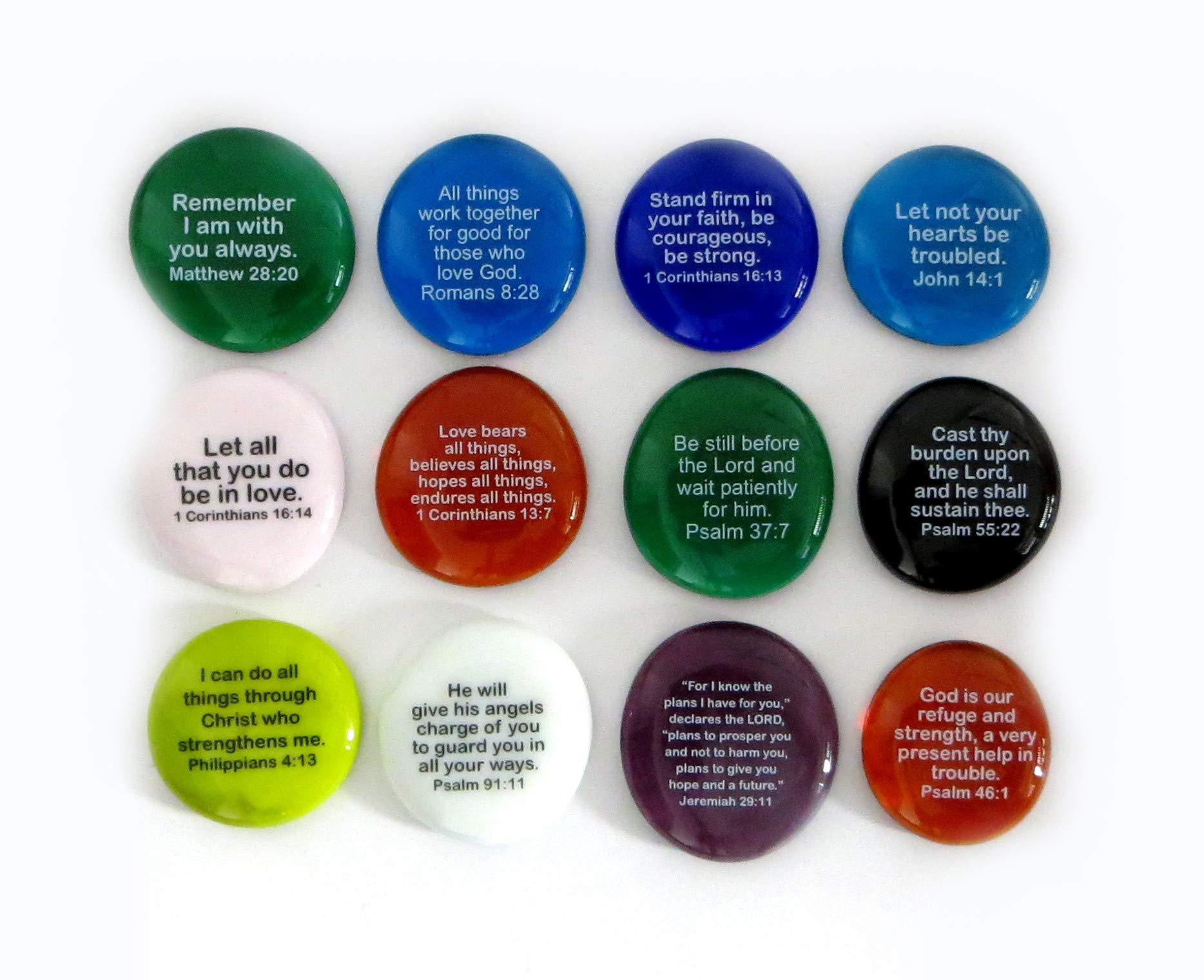 Lifeforce Glass Scripture Stones - Set of 12 Inspirational Bible Verse Rocks with Translucent & Opaque Designs - Perfect for Home Decor, Christian Gifts, and Meditation
