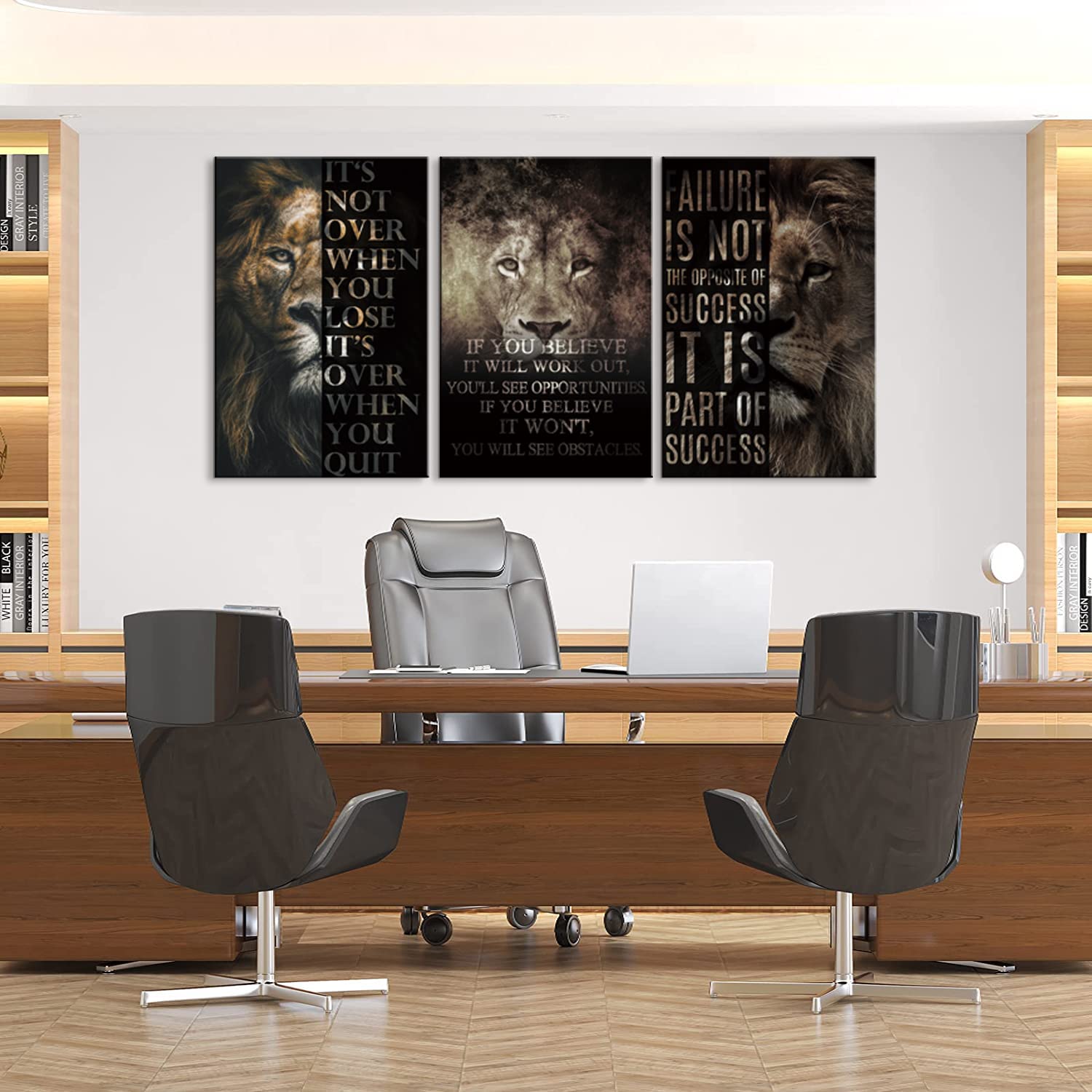 3-Piece Motivational Canvas Wall Art Set - Inspirational Lion Quotes for Entrepreneurs, Success & Positivity - Perfect for Home Office, Classroom & Office Decor - Easy to Hang (20''W x 28''H x 3)