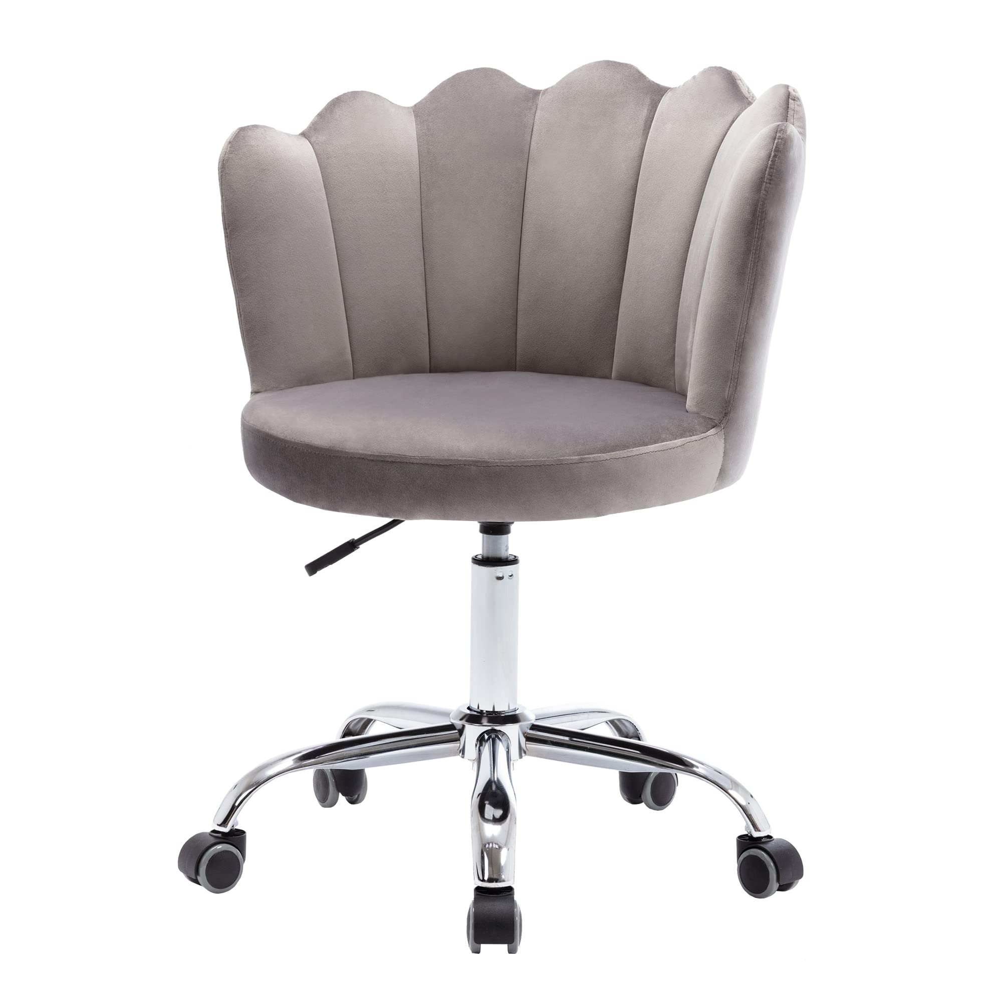 HOMEFUN Adjustable Velvet Makeup Chair with Wheels - Modern Comfy Upholstered Vanity Chair for Bedroom & Living Room, Grey - Perfect for Dressing Table, Beauty Salon & Home Office