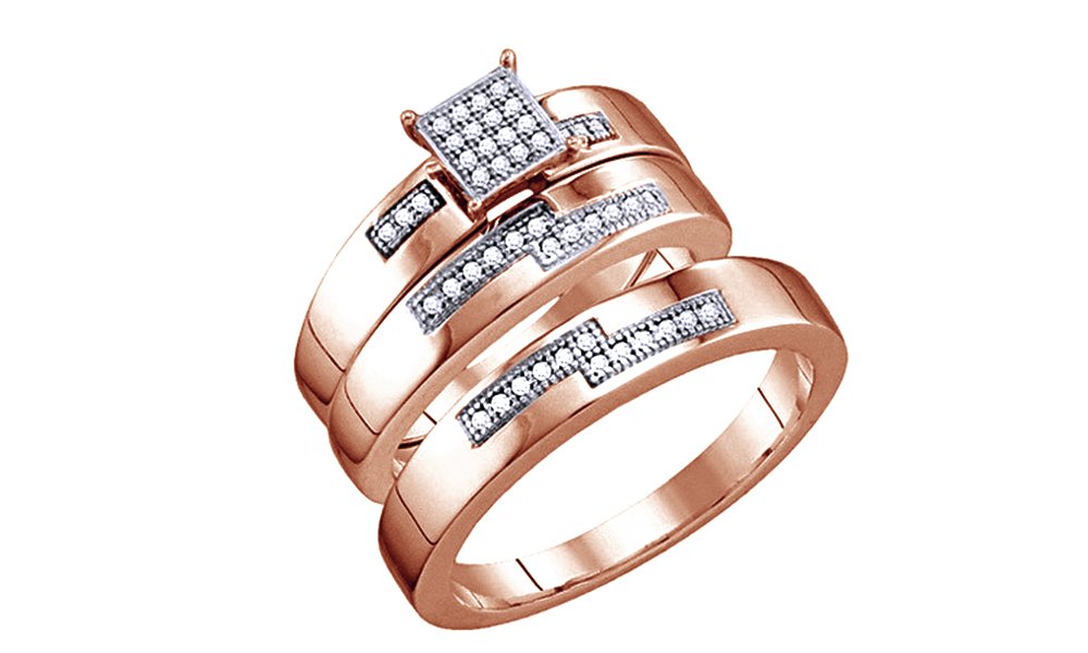 AFFY White Natural Diamond Wedding & Engagement Trio Band Ring Set - 925 Sterling Silver (0.17 Carat) - Perfect for Bridal Jewelry, Anniversary Gifts & Romantic Proposals